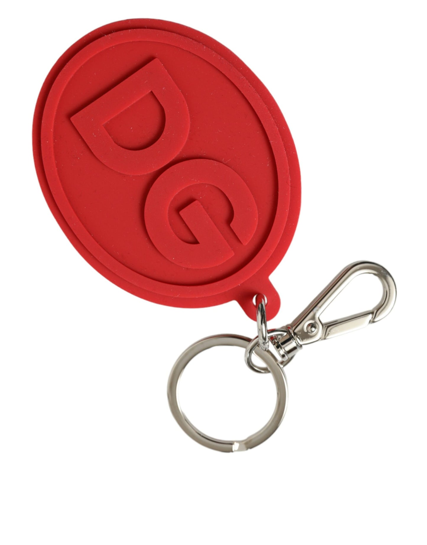 Porte-clés Dolce & Gabbana en caoutchouc rouge avec logo DG en laiton argenté