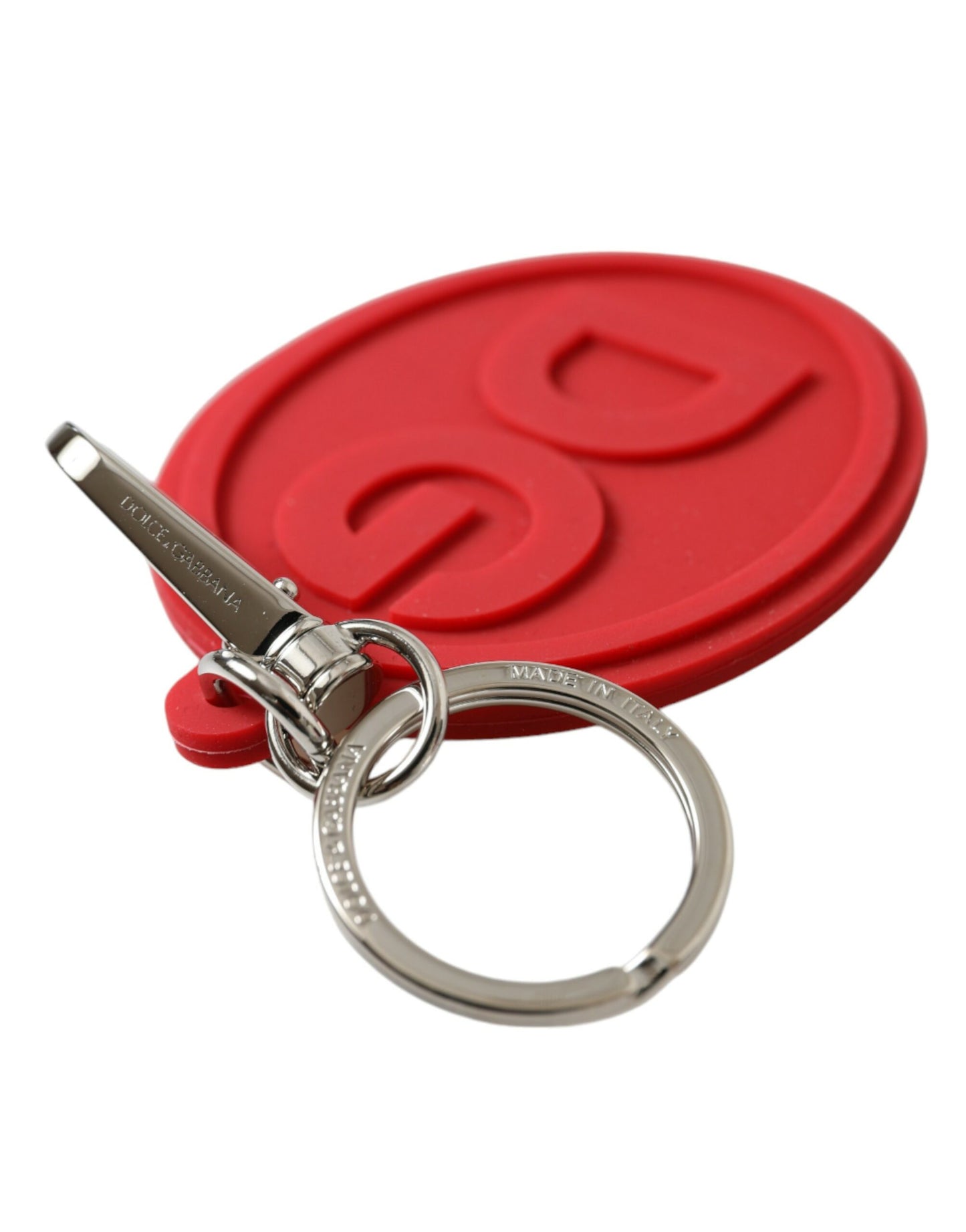 Porte-clés Dolce & Gabbana en caoutchouc rouge avec logo DG en laiton argenté