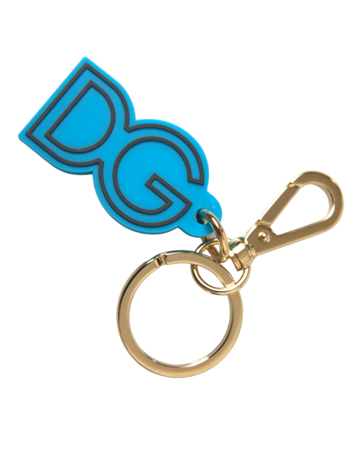 Porte-clés Dolce & Gabbana en caoutchouc bleu et métal doré avec logo DG