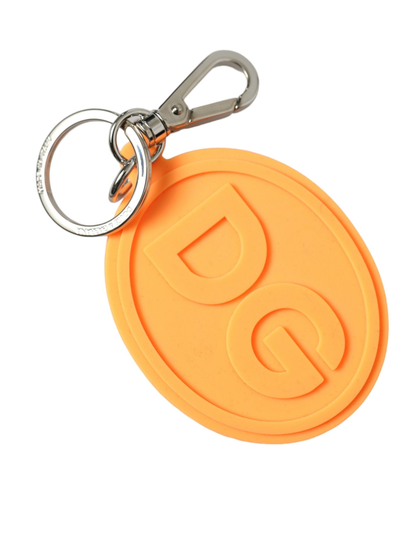 Porte-clés Dolce & Gabbana en métal argenté avec logo DG en caoutchouc orange