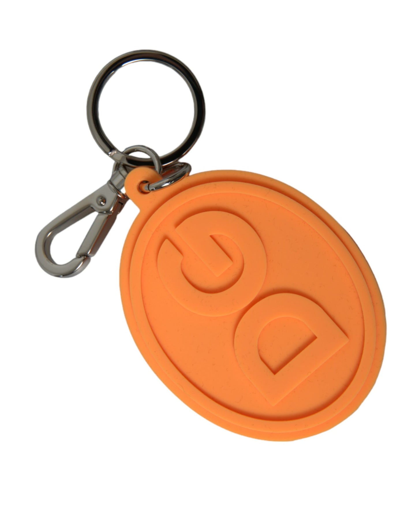 Porte-clés Dolce & Gabbana en métal argenté avec logo DG en caoutchouc orange