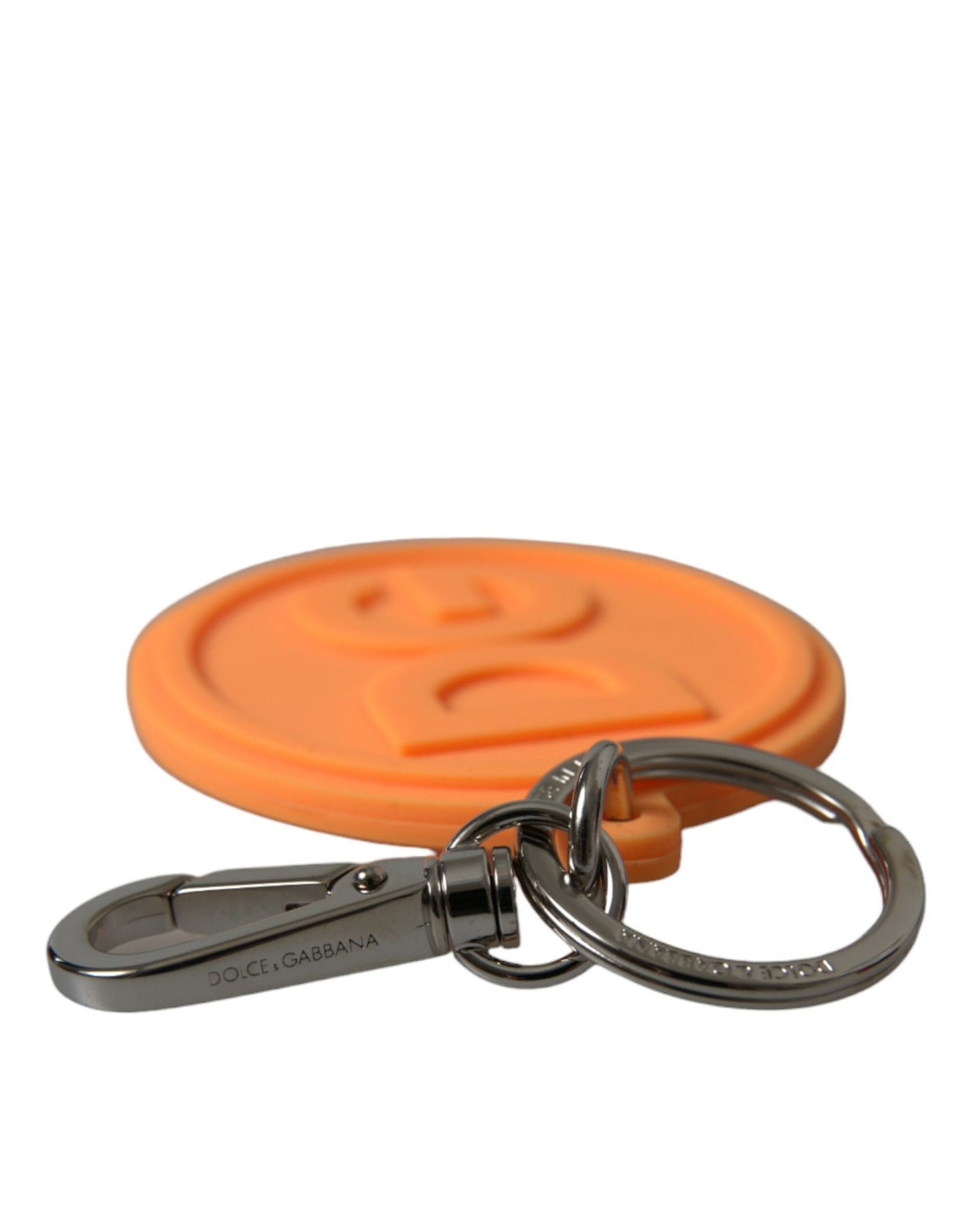 Porte-clés Dolce & Gabbana en métal argenté avec logo DG en caoutchouc orange