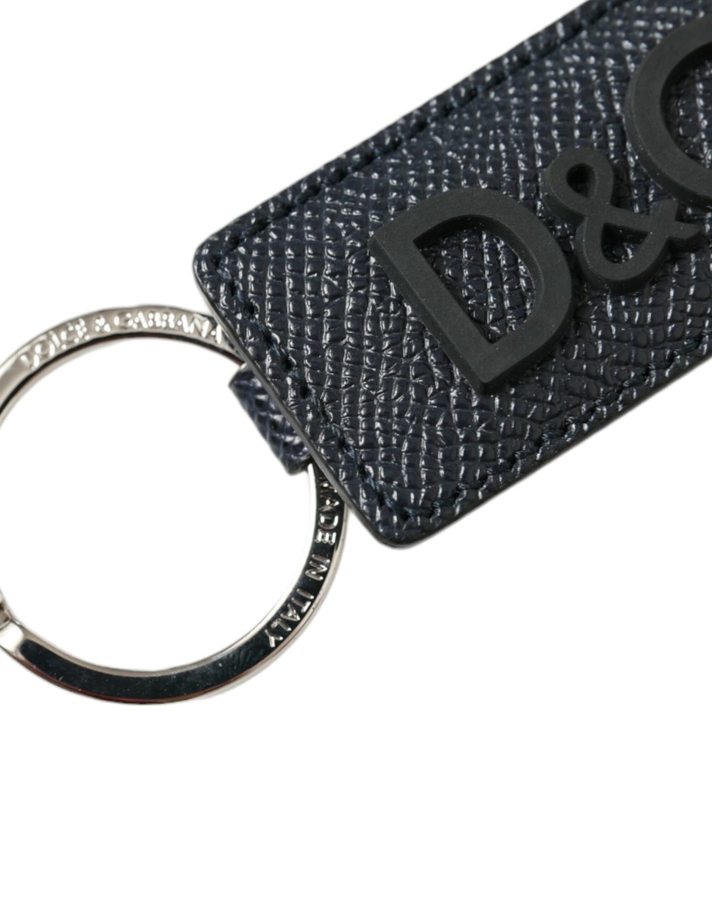 Porte-clés Dolce & Gabbana en cuir de veau noir avec logo DG en laiton argenté