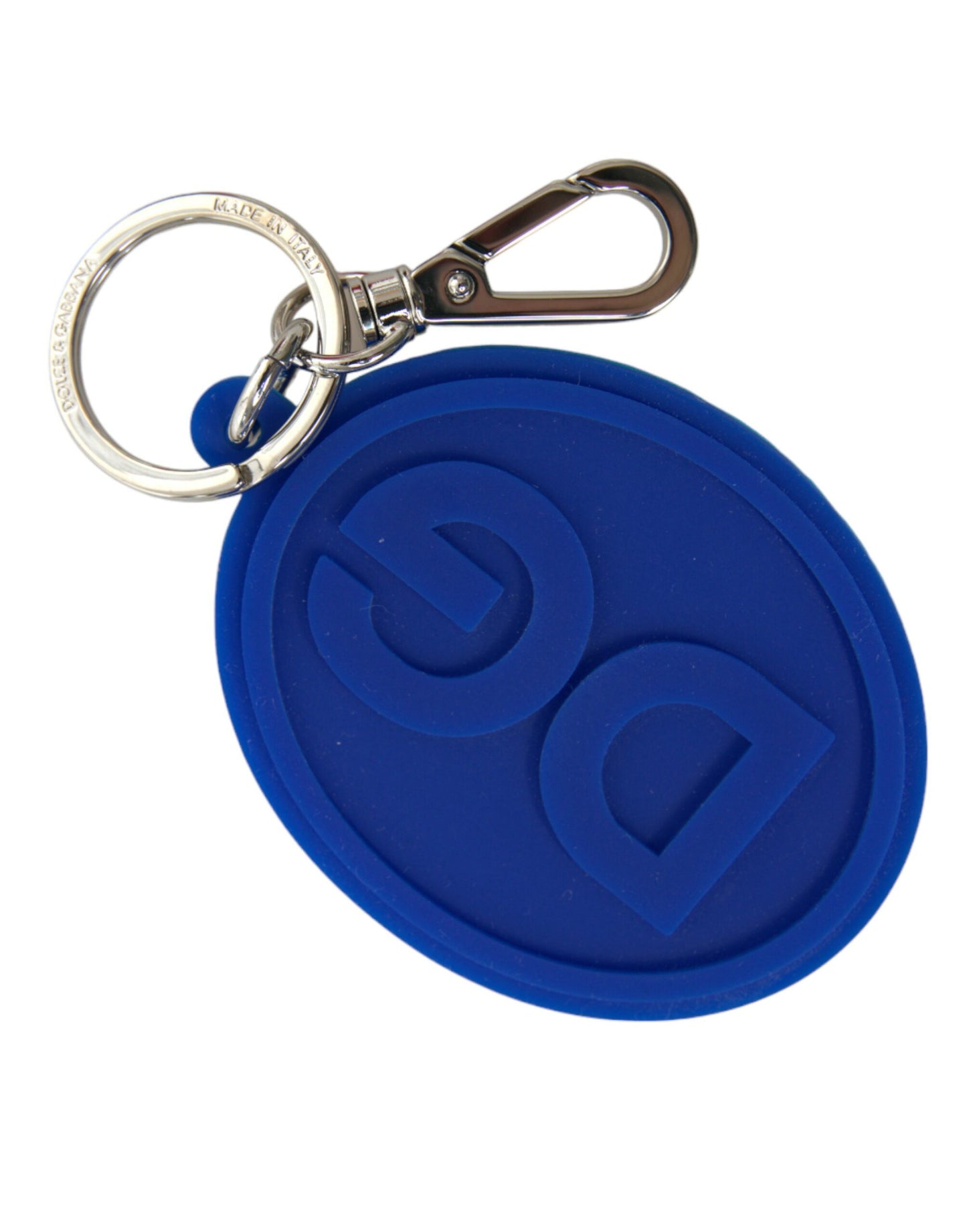 Porte-clés Dolce & Gabbana en caoutchouc bleu avec logo DG en laiton argenté