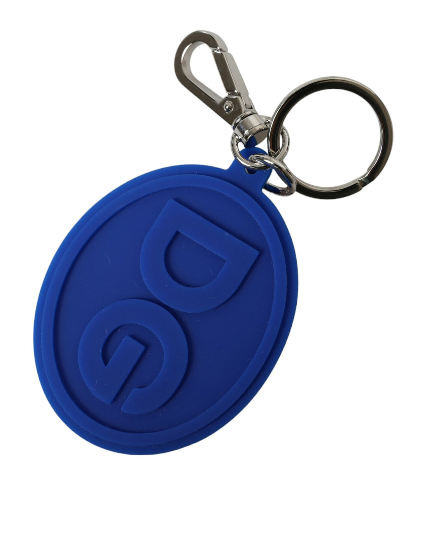 Porte-clés Dolce & Gabbana en caoutchouc bleu avec logo DG en laiton argenté
