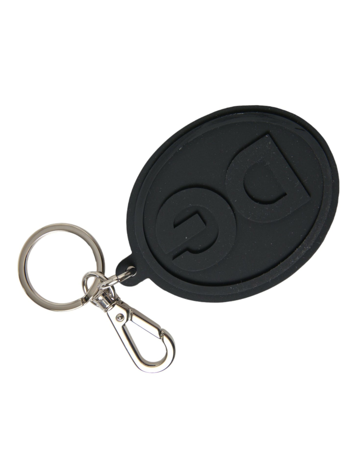 Porte-clés Dolce & Gabbana en caoutchouc noir avec logo DG en laiton argenté