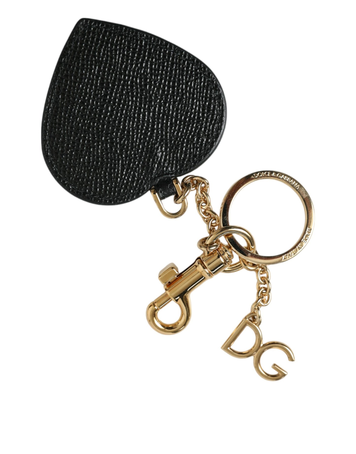 Porte-clés Dolce & Gabbana en cuir rose et noir avec cœur et laiton doré