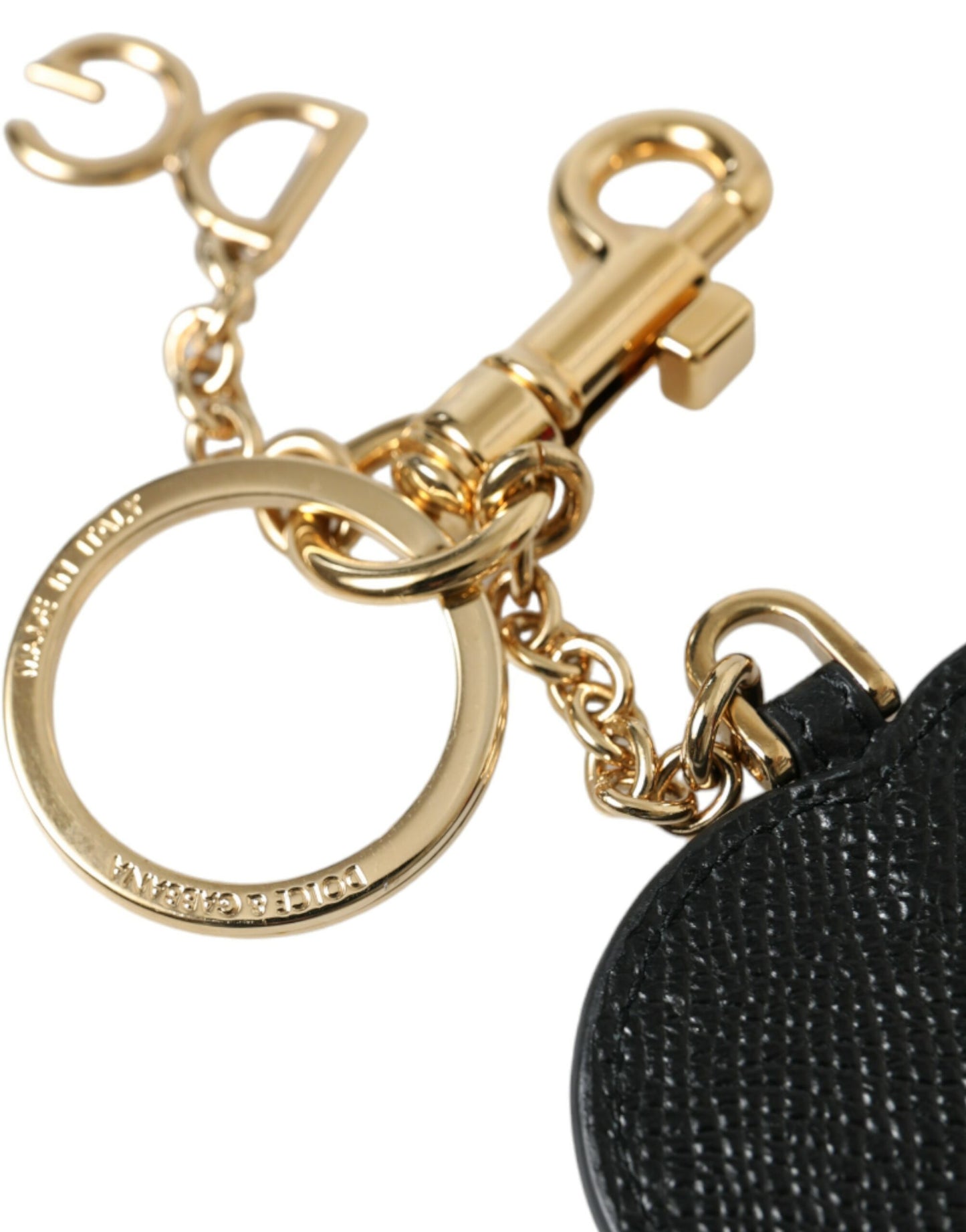 Porte-clés Dolce & Gabbana en cuir rose et noir avec cœur et laiton doré