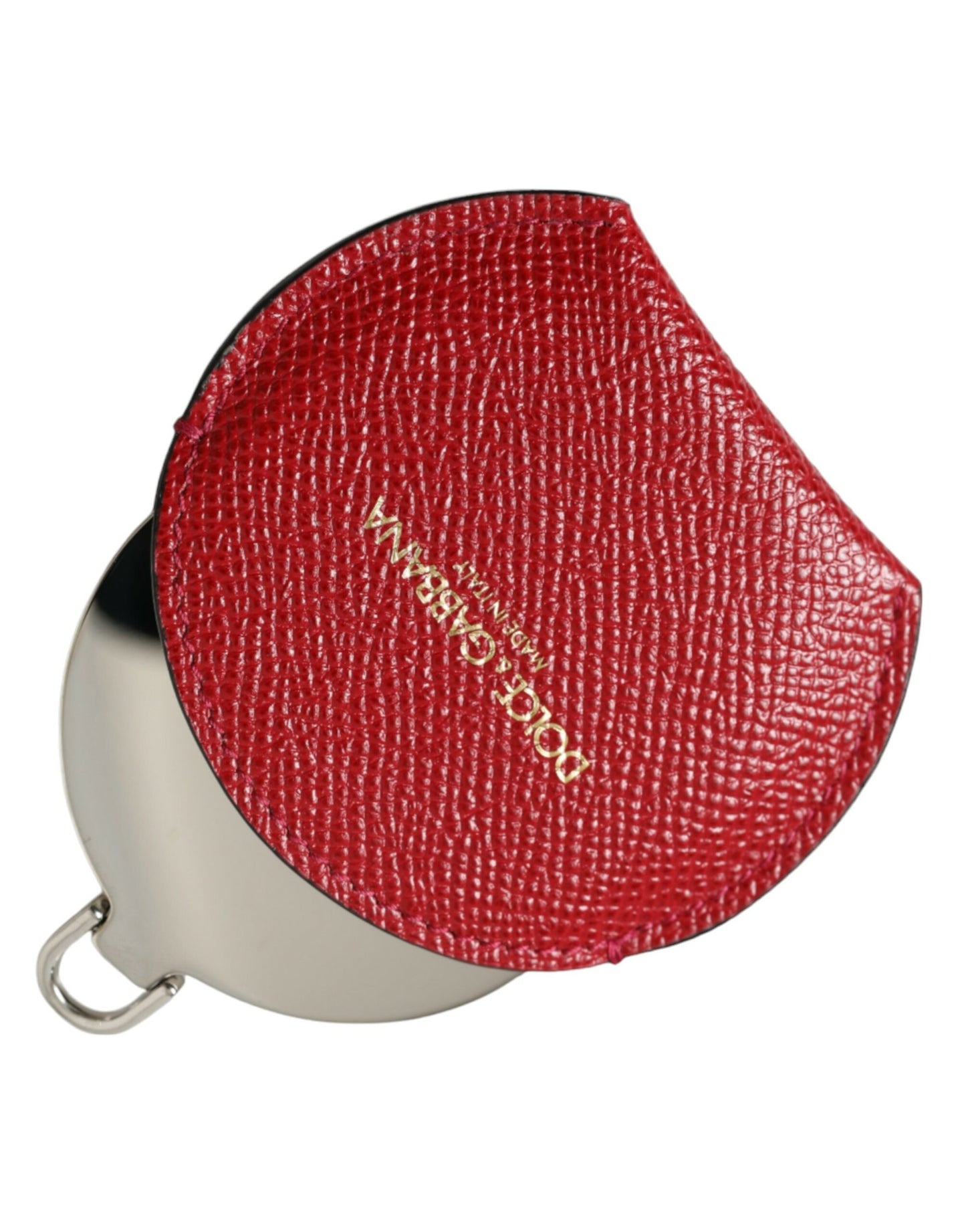 Porte-miroir rond en cuir de veau rouge Dolce & Gabbana avec logo