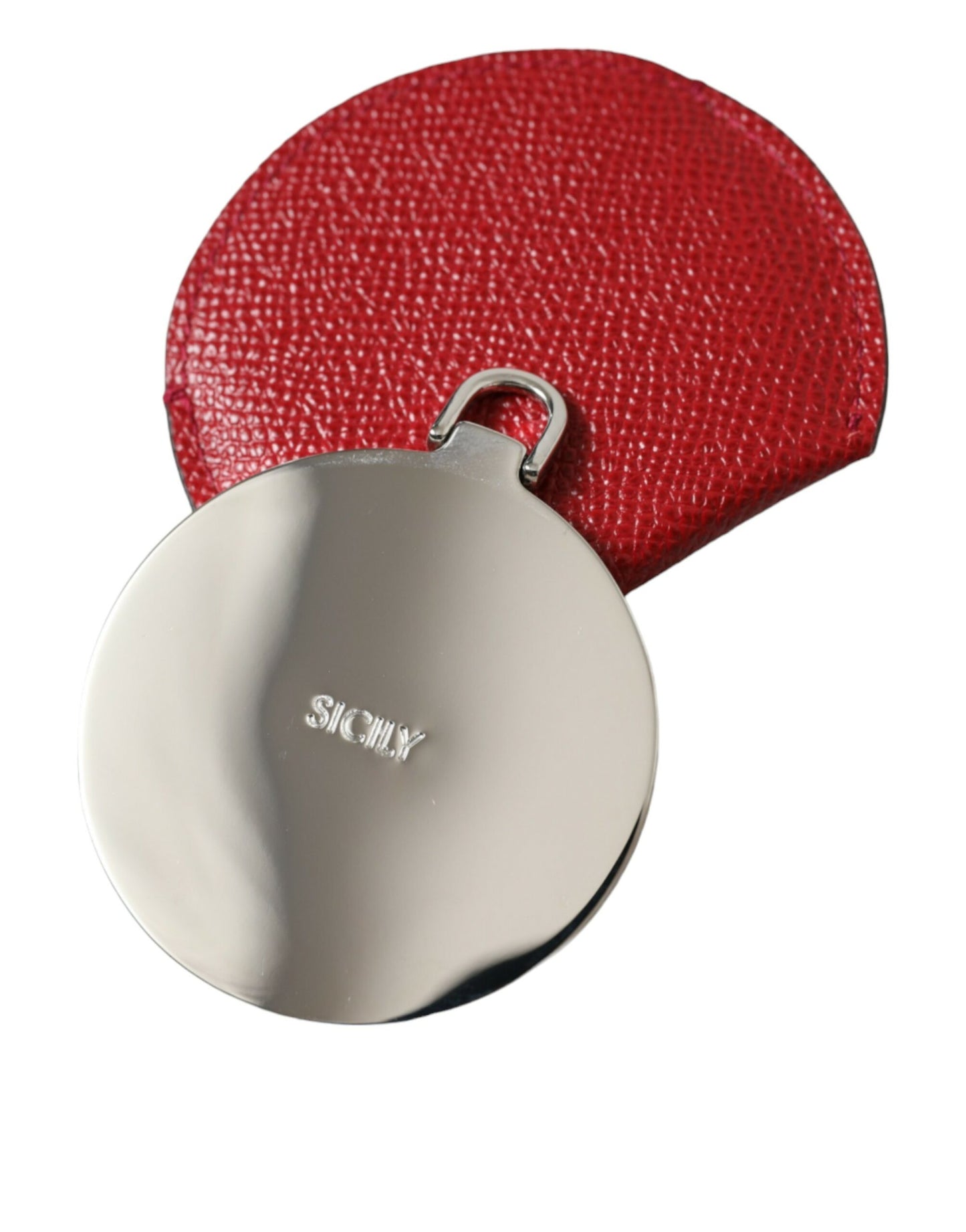 Porte-miroir rond en cuir de veau rouge Dolce & Gabbana avec logo