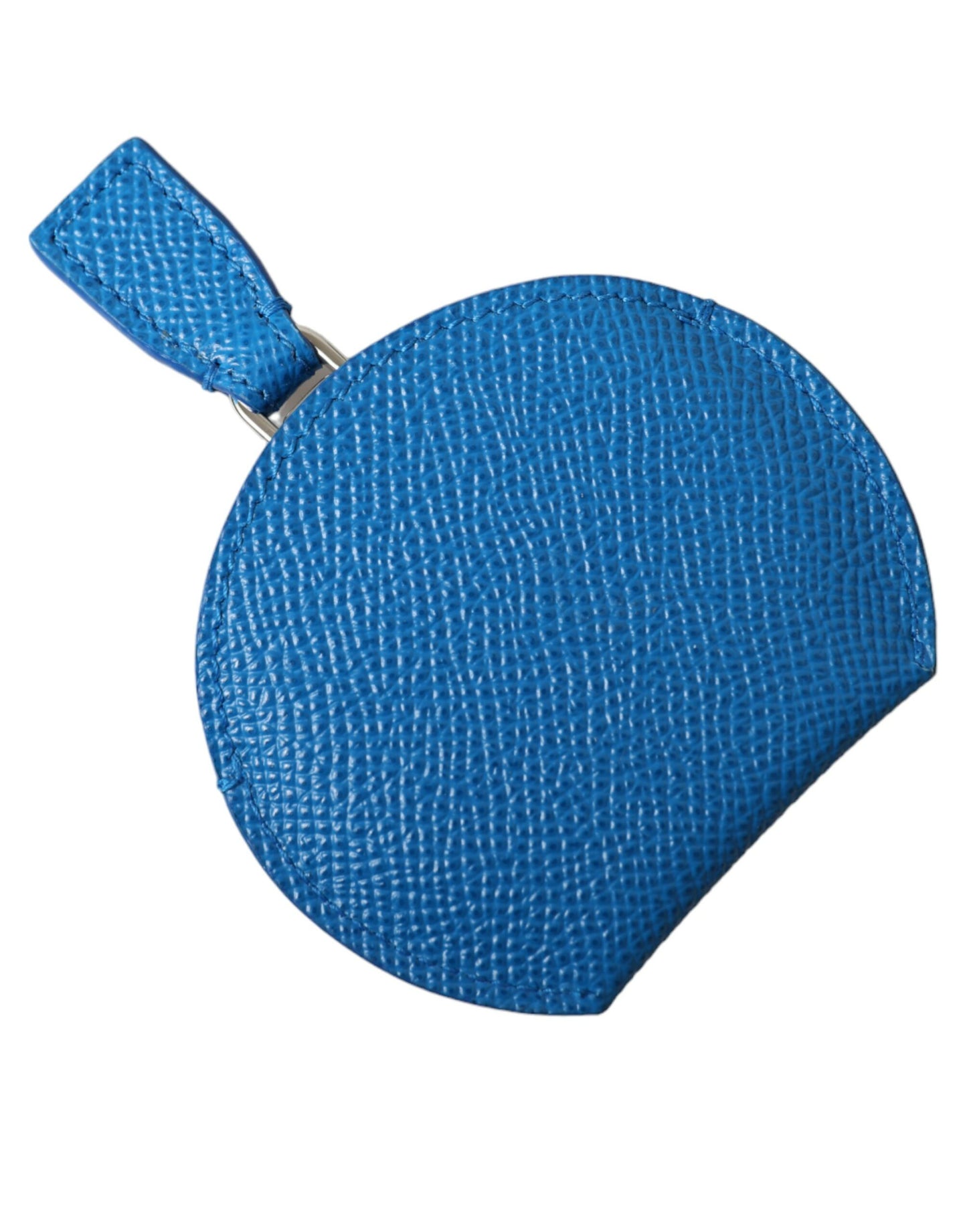 Porte-miroir à main rond en cuir de veau bleu Dolce & Gabbana avec logo