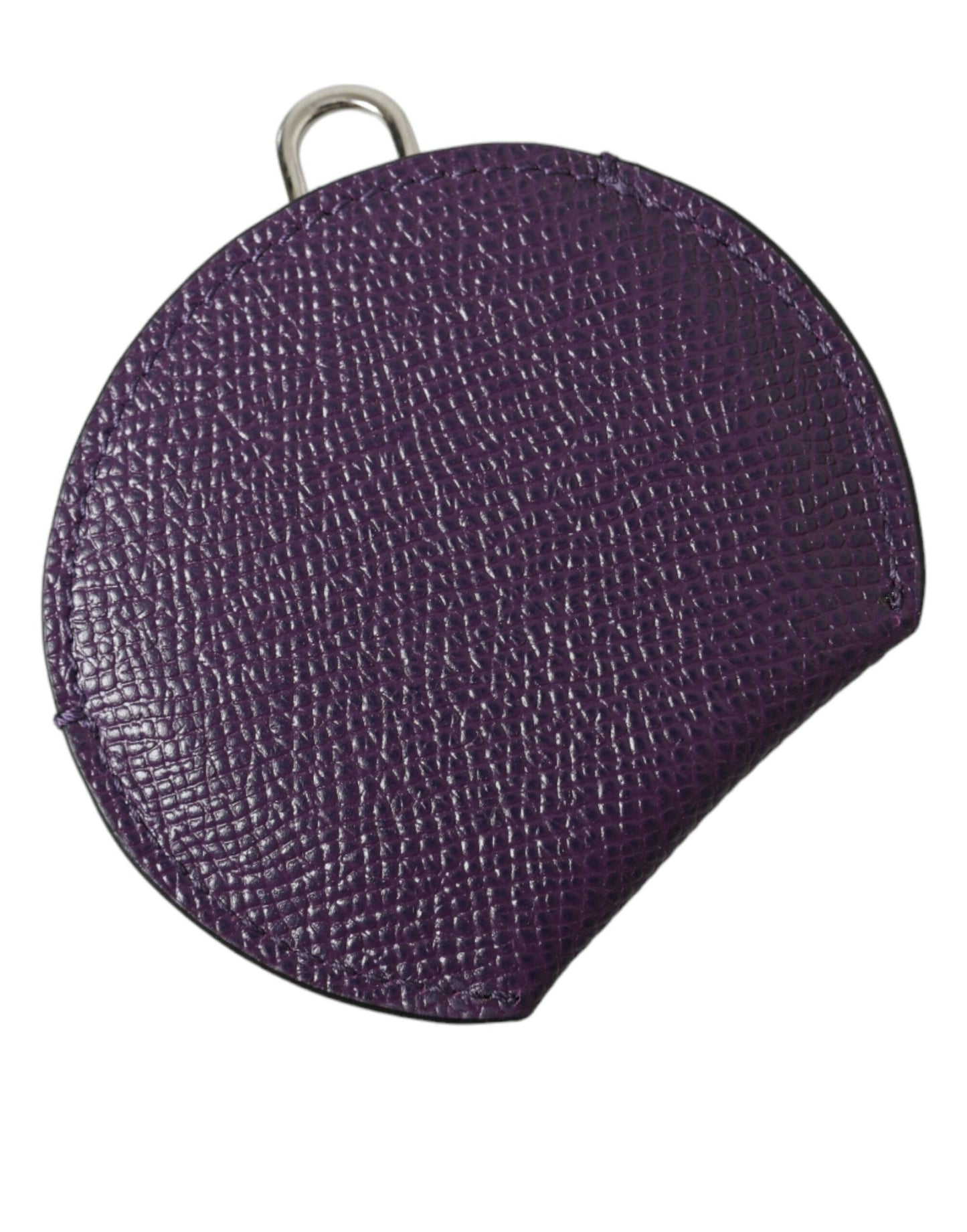 Porte-miroir à main rond en cuir de veau violet Dolce & Gabbana avec logo