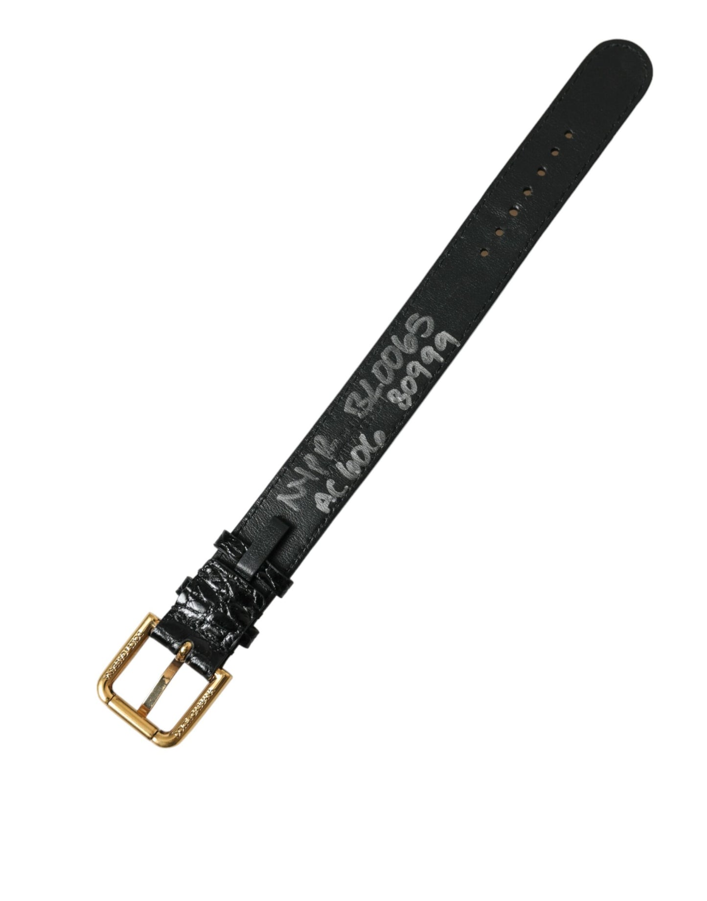 Bracelet Dolce & Gabbana en cuir texturé noir avec boucle en métal doré