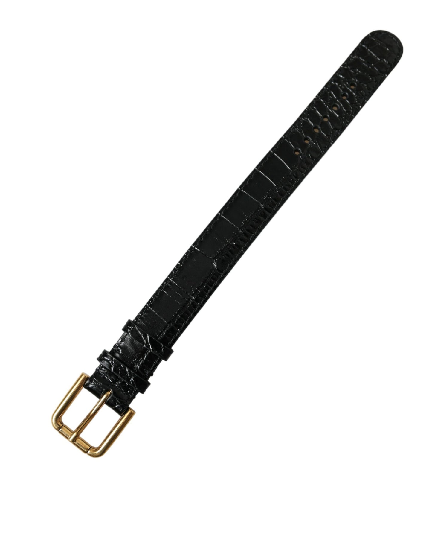 Bracelet Dolce & Gabbana en cuir texturé noir avec boucle en métal doré