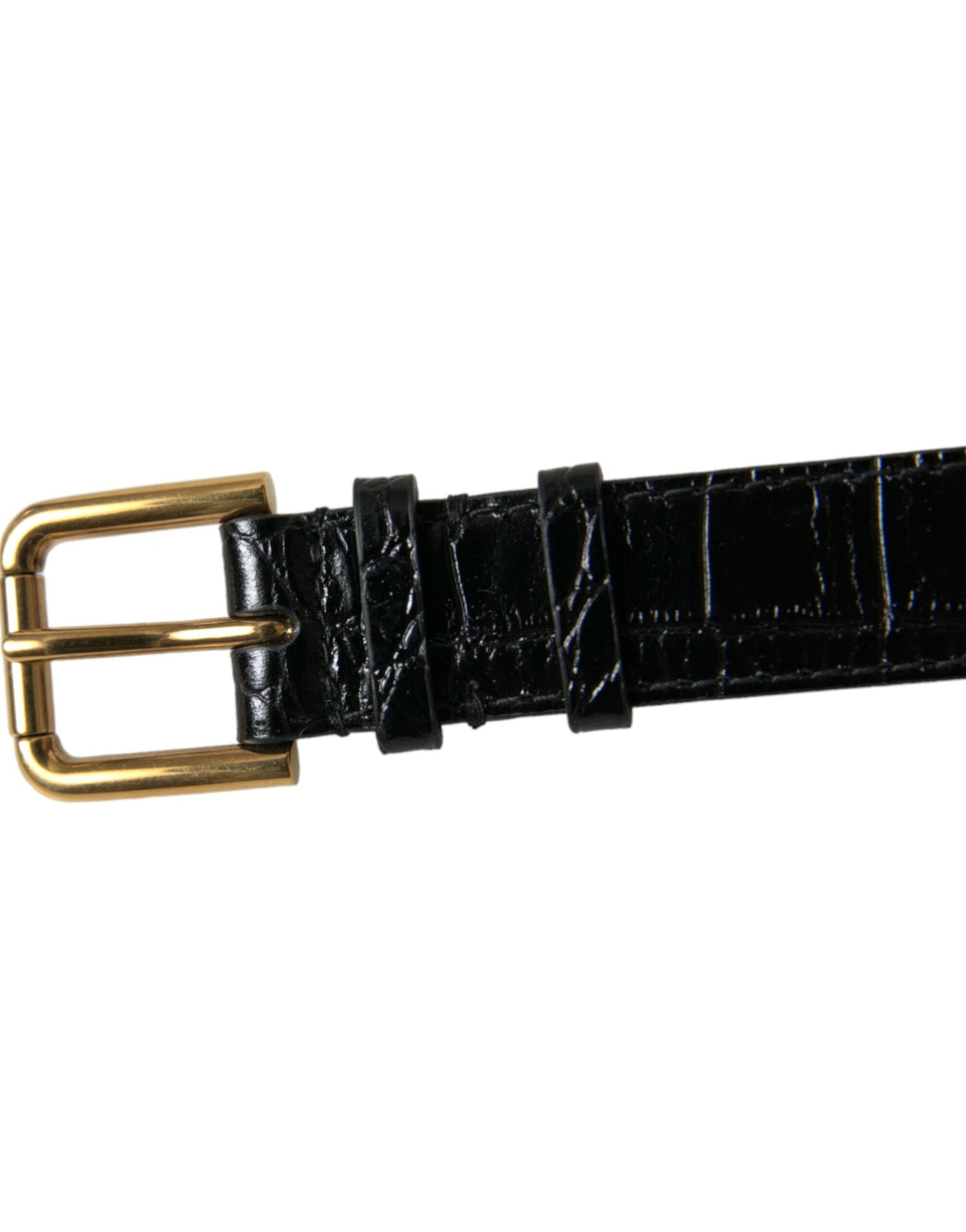 Bracelet Dolce & Gabbana en cuir texturé noir avec boucle en métal doré