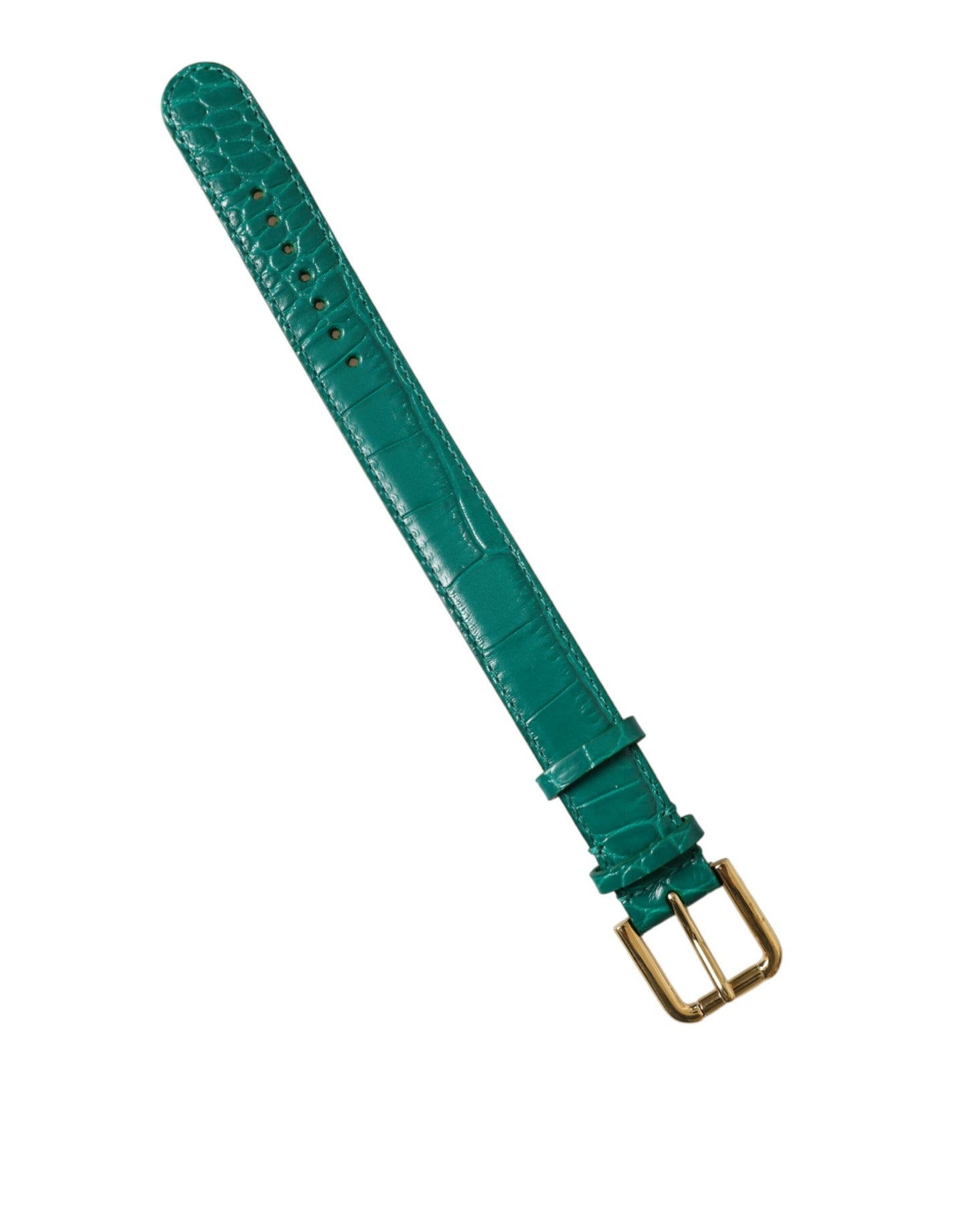 Collier Dolce & Gabbana en cuir texturé vert avec boucle en métal doré