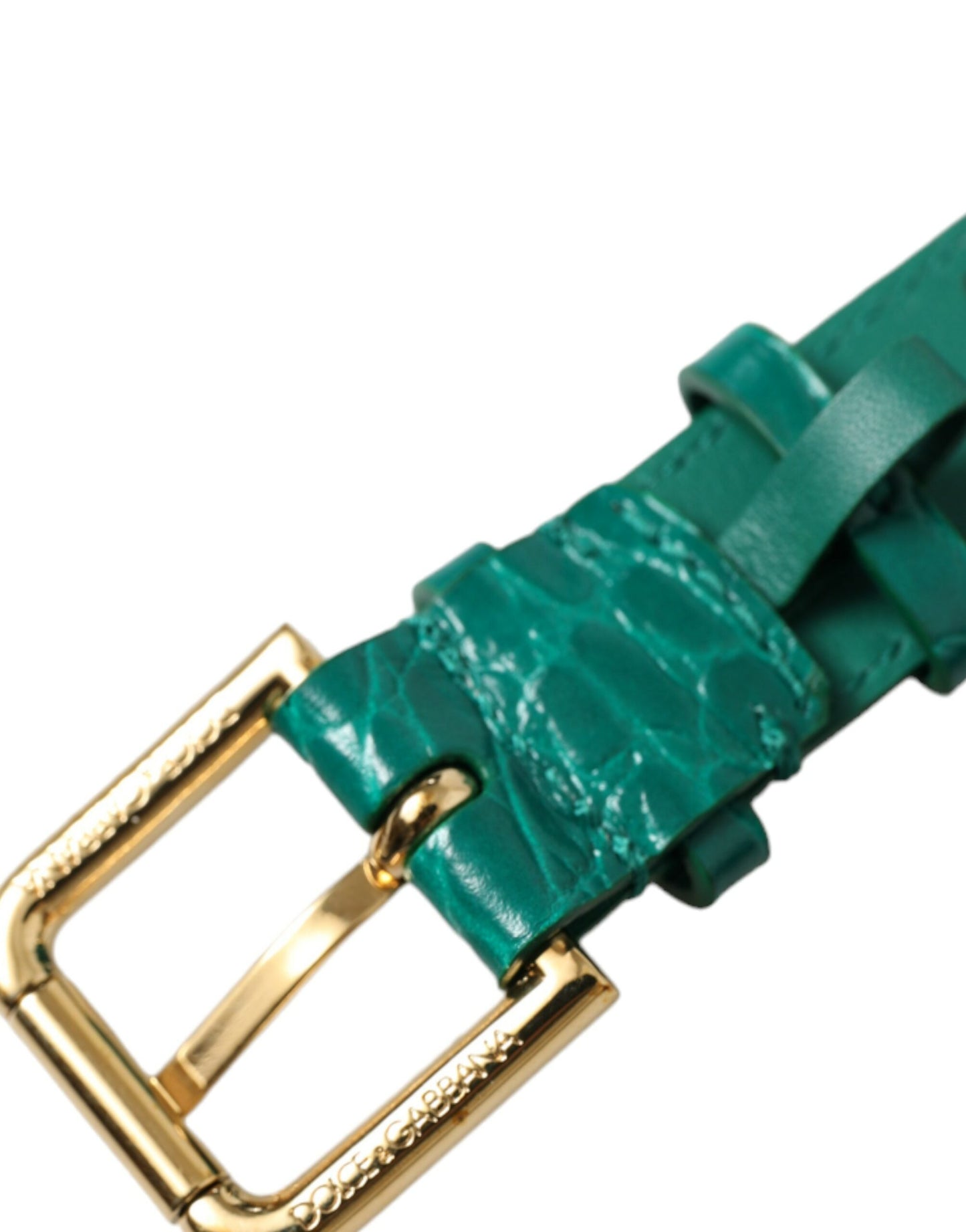Collier Dolce & Gabbana en cuir texturé vert avec boucle en métal doré