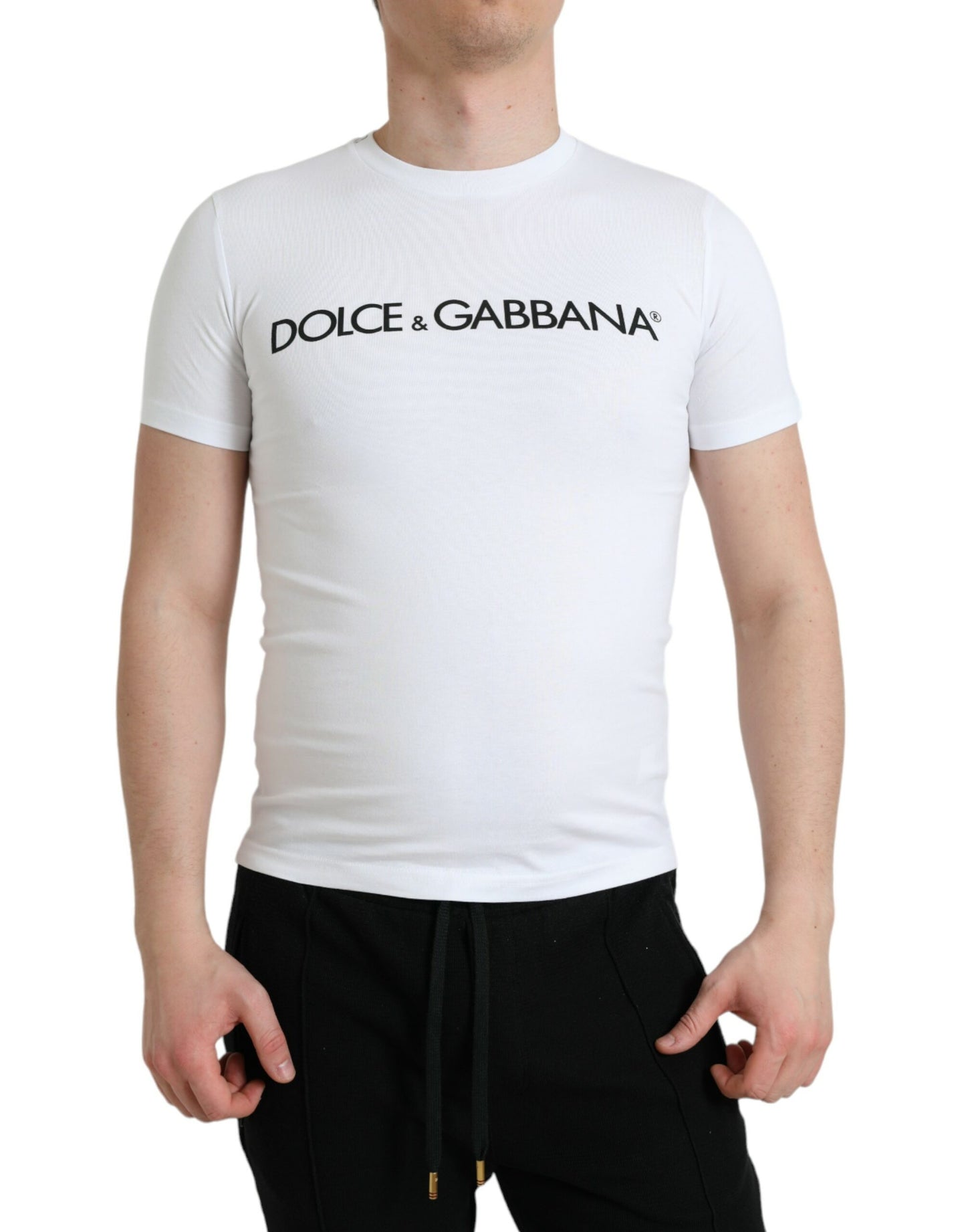 T-shirt ras du cou en coton blanc avec logo imprimé Dolce & Gabbana