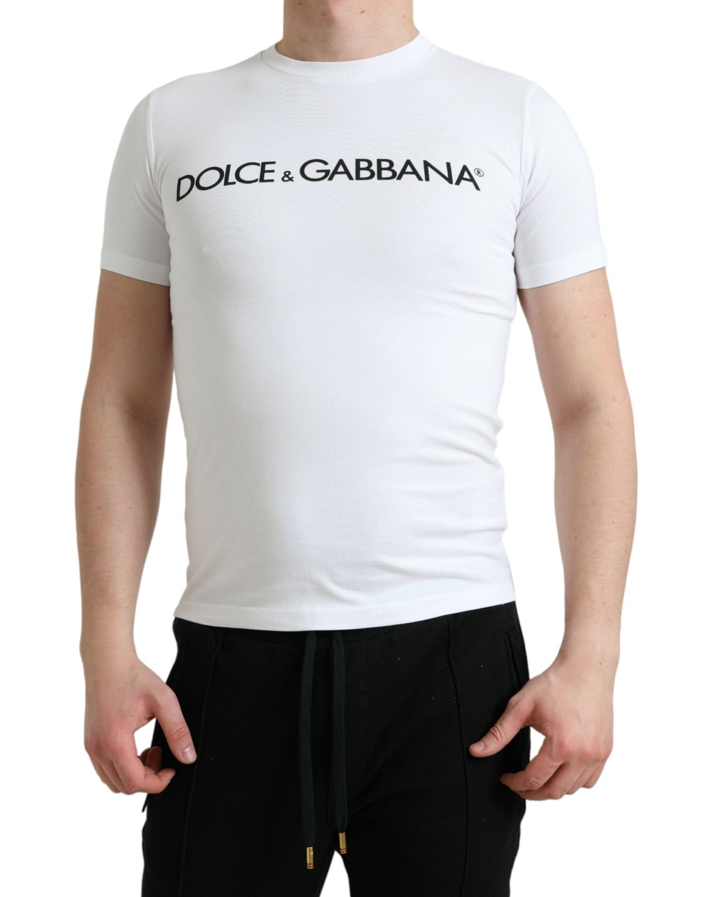 T-shirt ras du cou en coton blanc avec logo imprimé Dolce & Gabbana