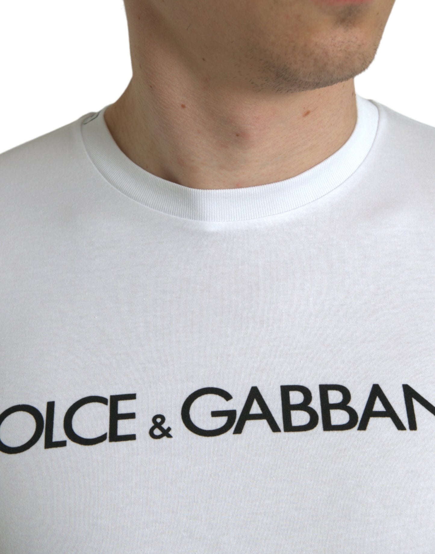 T-shirt ras du cou en coton blanc avec logo imprimé Dolce & Gabbana