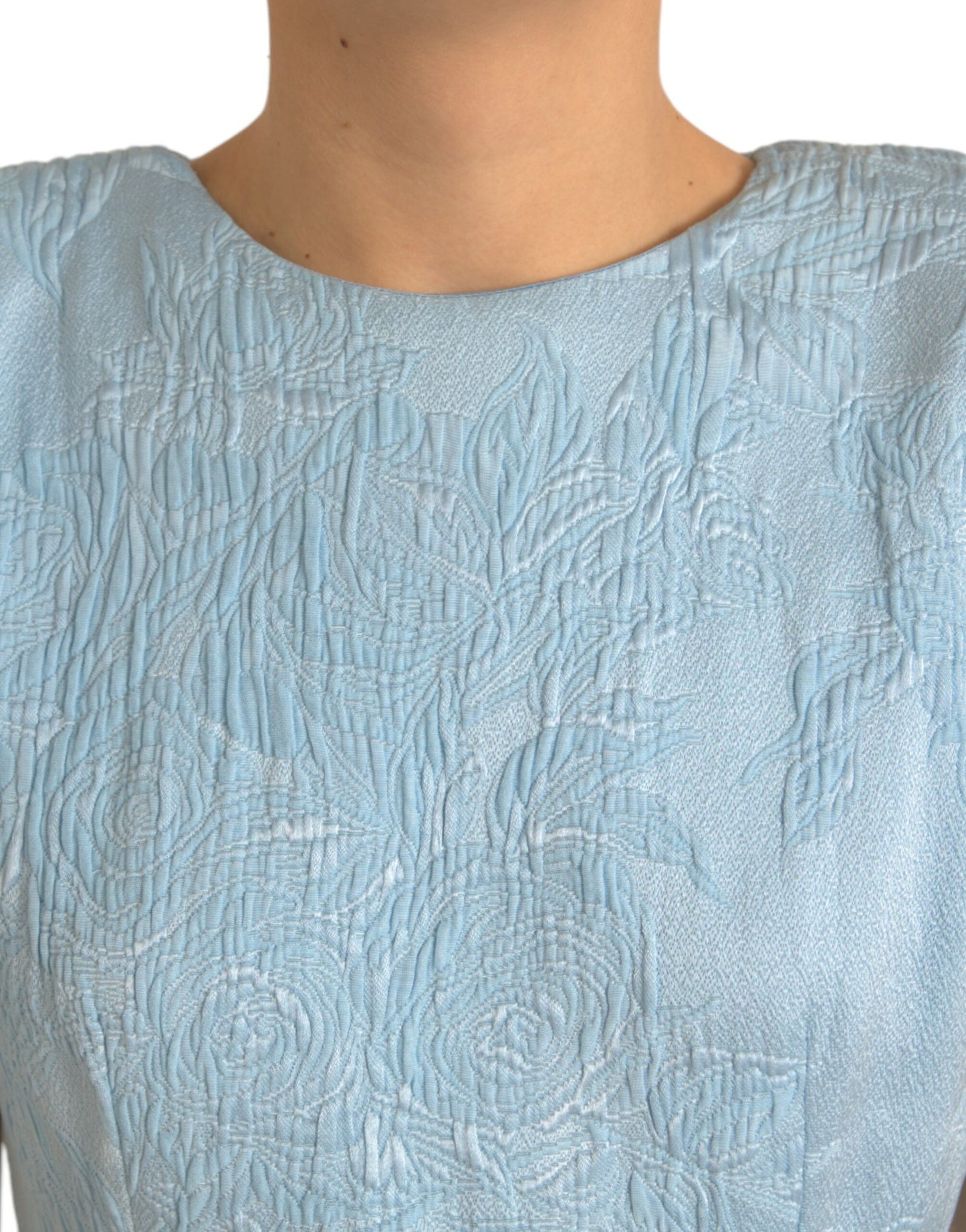Mini-robe à manches bouffantes en jacquard floral bleu clair Dolce & Gabbana