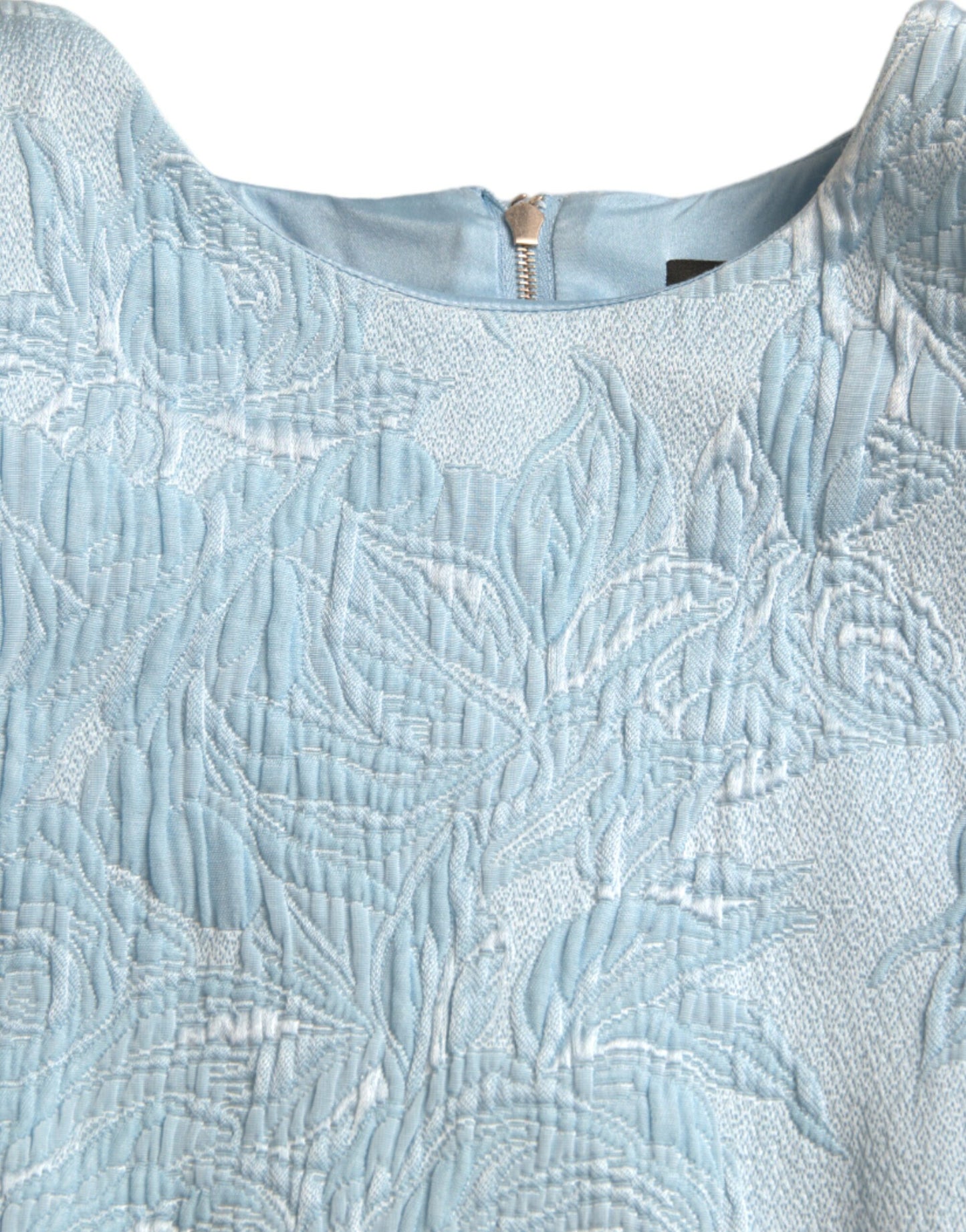 Mini-robe à manches bouffantes en jacquard floral bleu clair Dolce & Gabbana