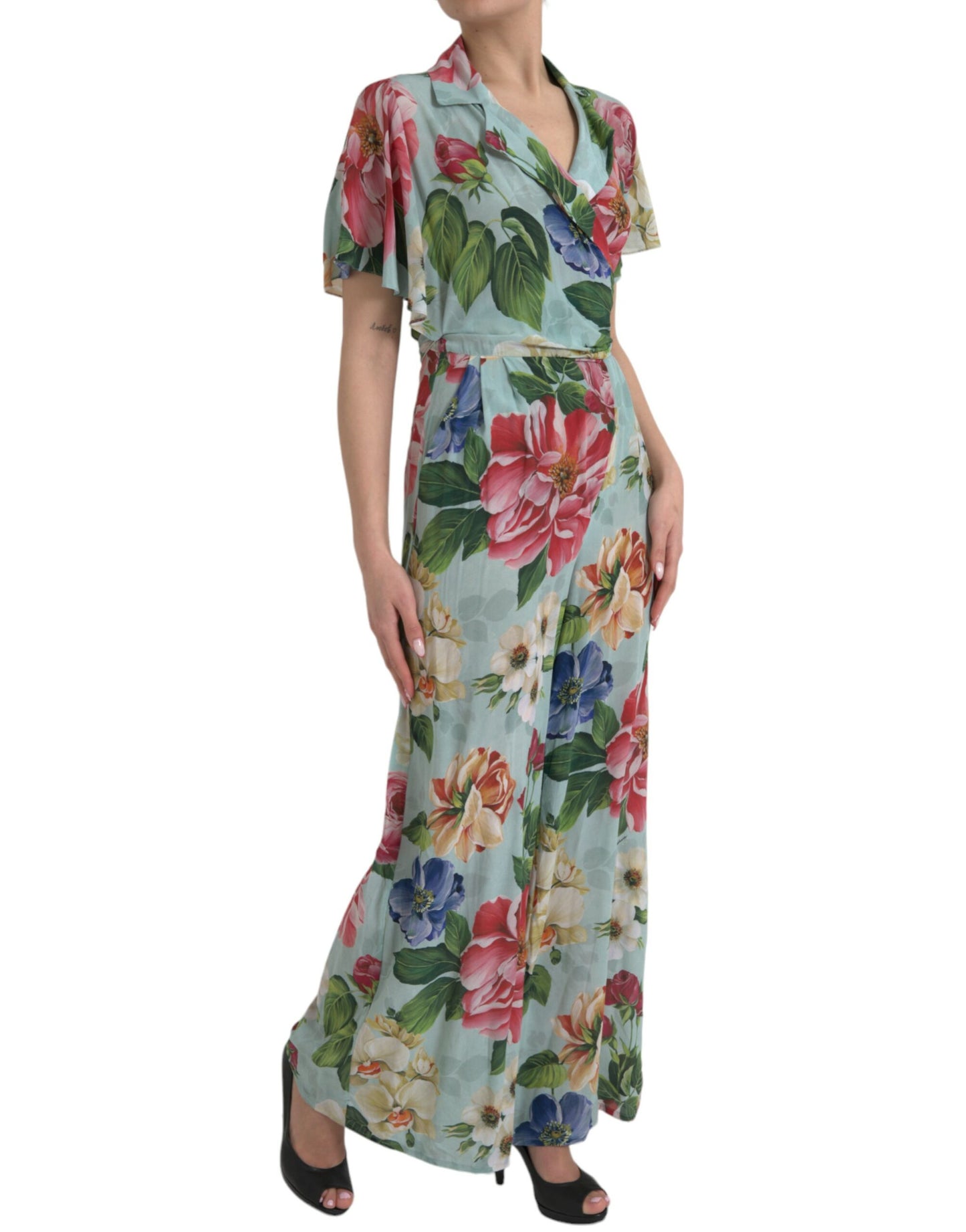 Robe-combinaison portefeuille à jambe large et motif floral bleu Dolce & Gabbana