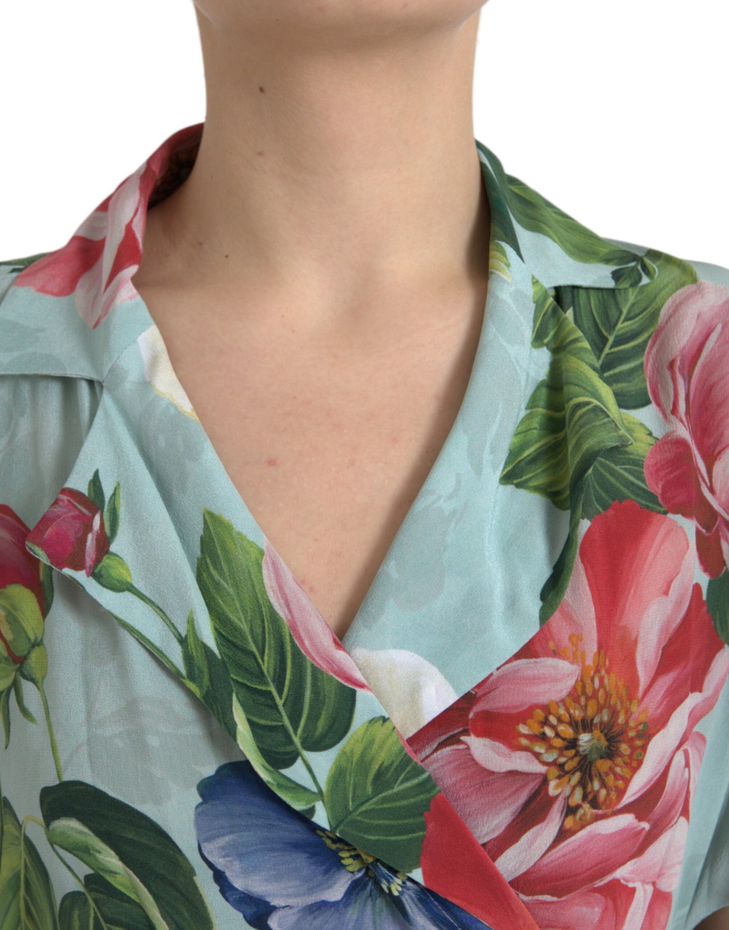 Robe-combinaison portefeuille à jambe large et motif floral bleu Dolce & Gabbana