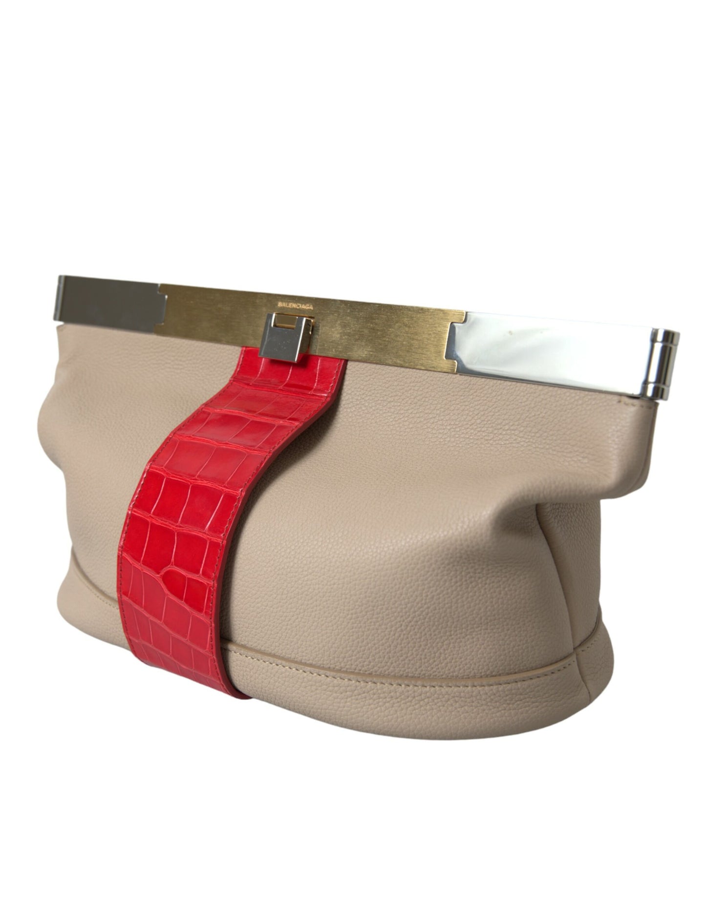 Sac pochette Balenciaga en cuir exotique bicolore beige et rouge