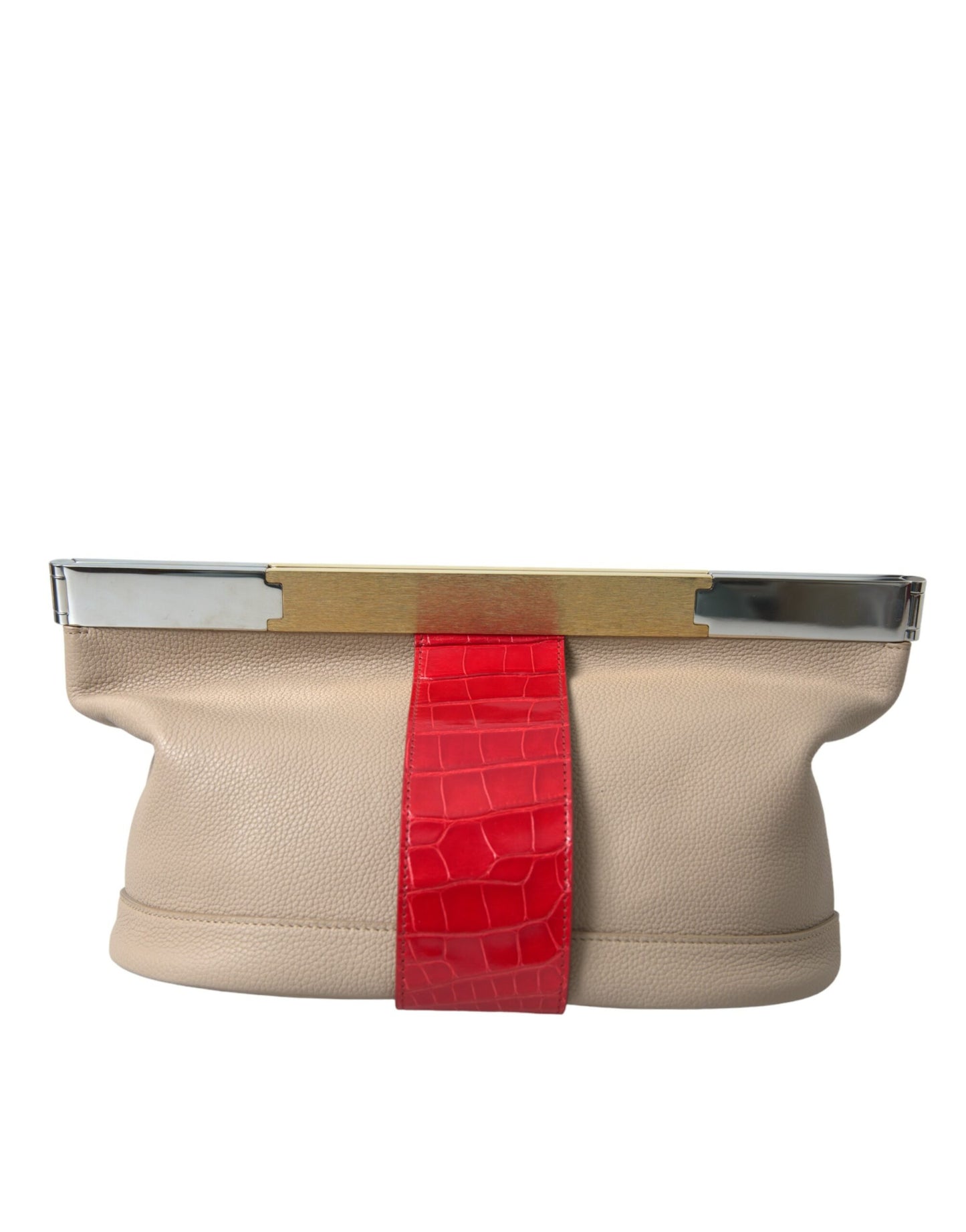 Sac pochette Balenciaga en cuir exotique bicolore beige et rouge