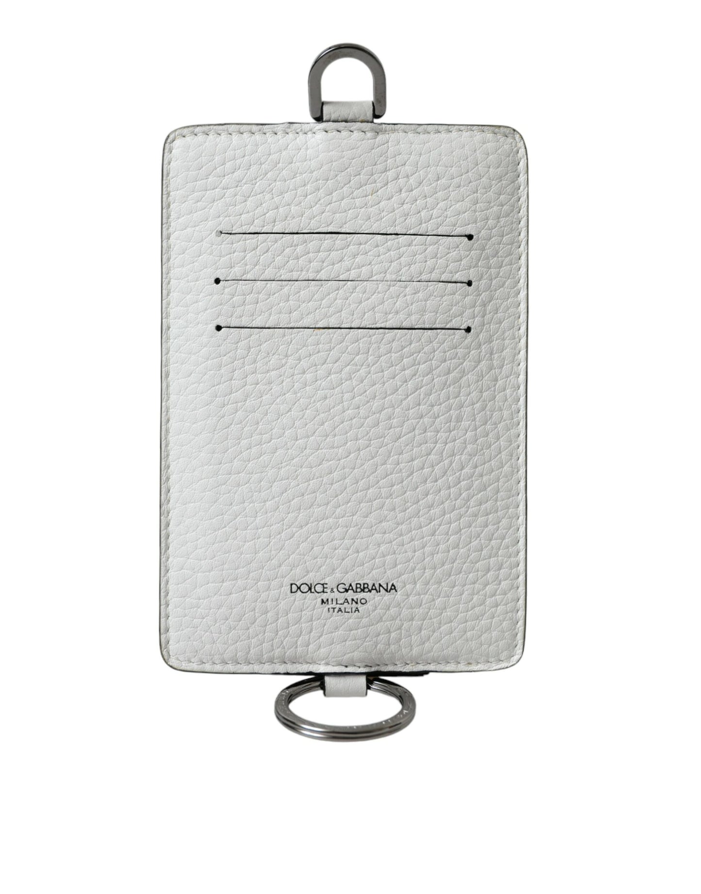 Portefeuille porte-cartes Dolce & Gabbana en cuir de veau blanc avec cordon et logo