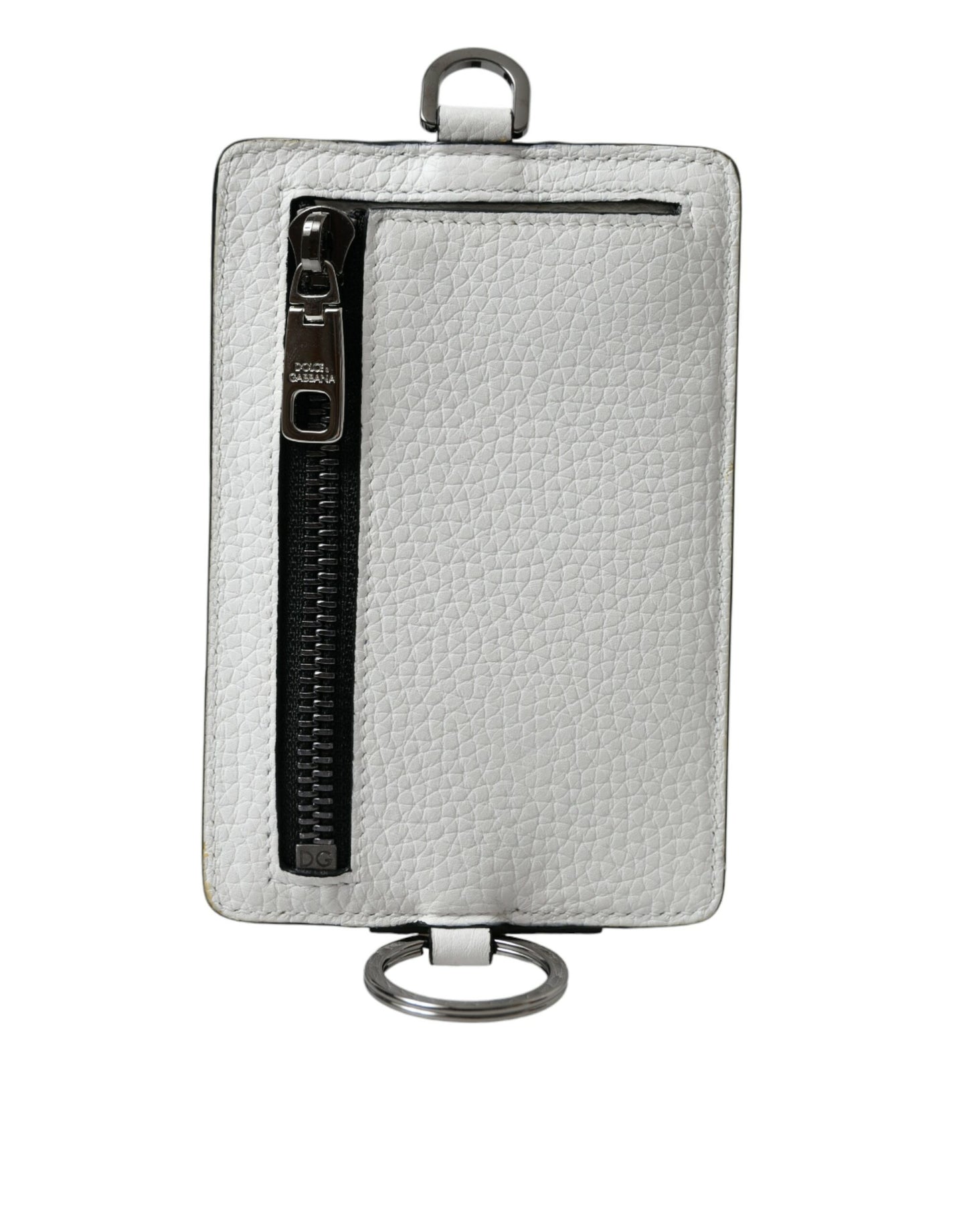 Portefeuille porte-cartes Dolce & Gabbana en cuir de veau blanc avec cordon et logo