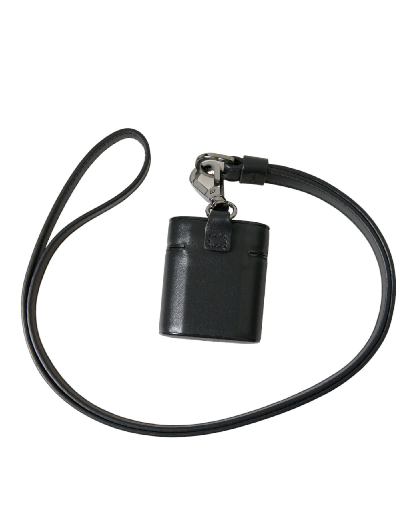 Étui pour Airpods Dolce & Gabbana avec bracelet en cuir noir et logo en métal argenté imprimé