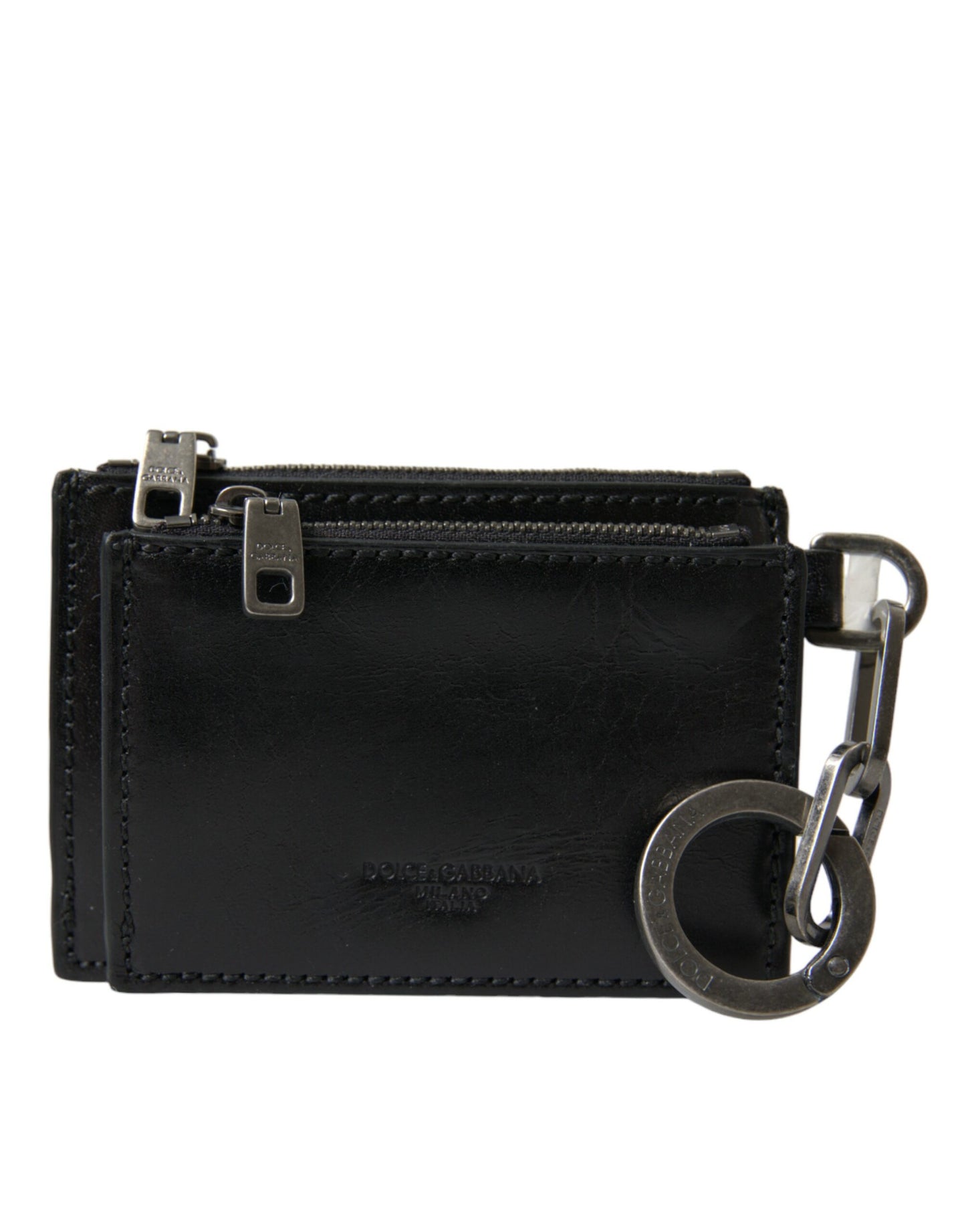 Porte-clés Dolce & Gabbana en cuir noir avec logo et fermeture éclair