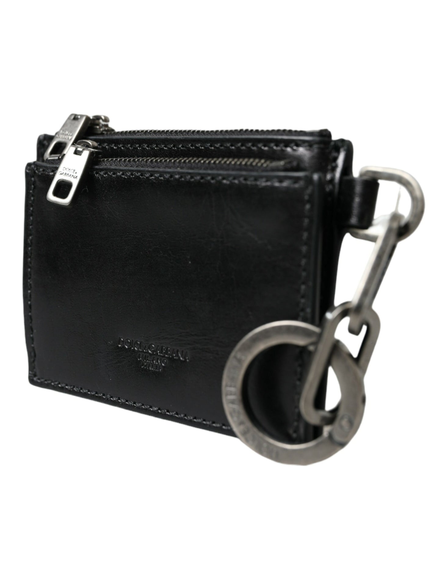 Porte-clés Dolce & Gabbana en cuir noir avec logo et fermeture éclair
