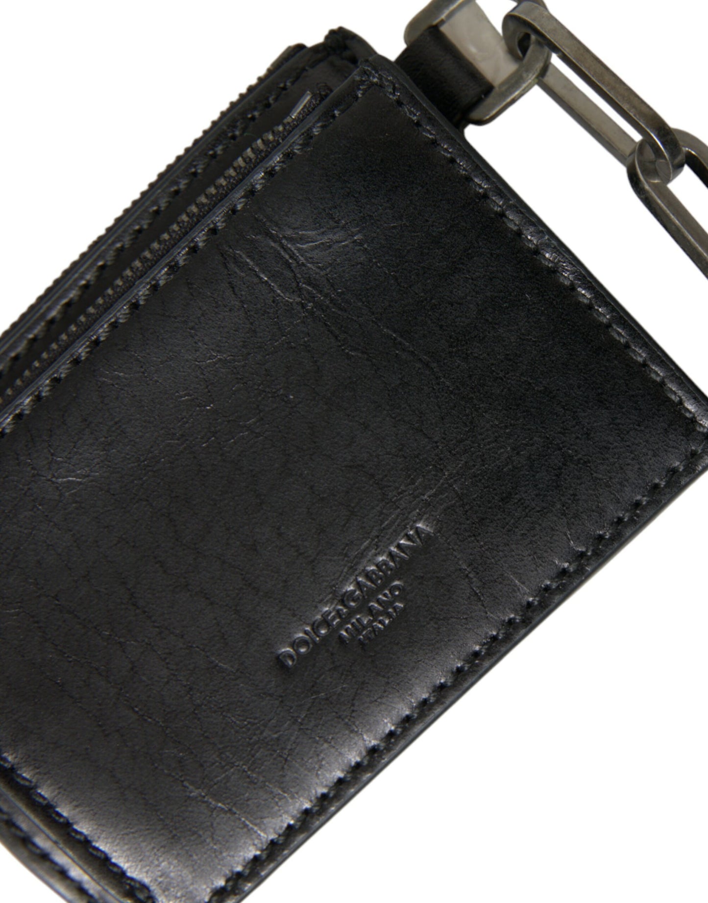 Porte-clés Dolce & Gabbana en cuir noir avec logo et fermeture éclair