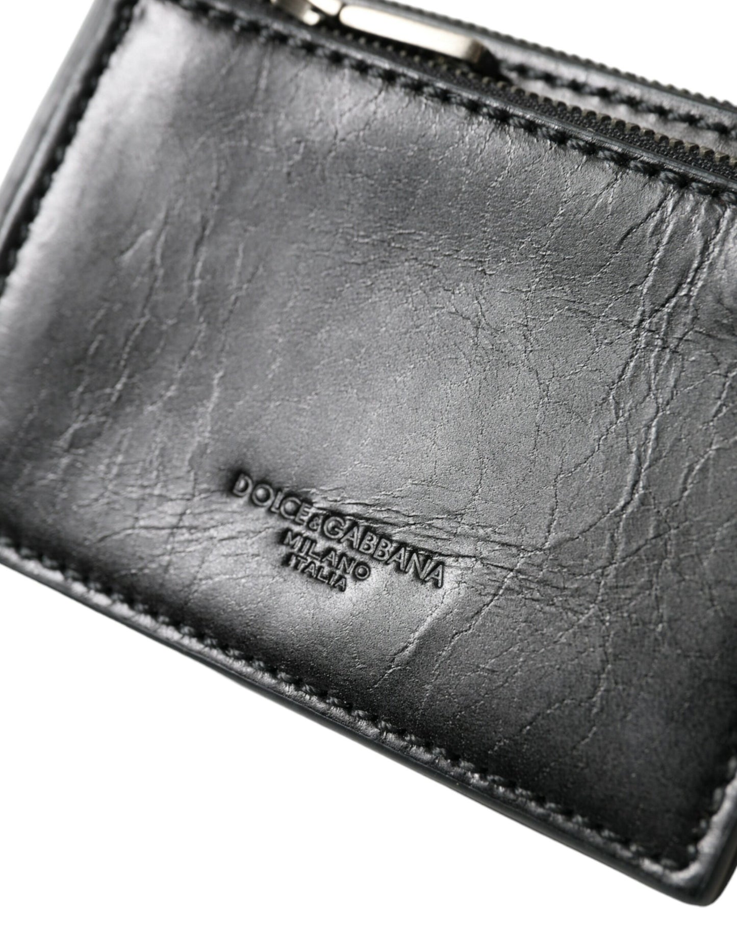 Porte-clés Dolce & Gabbana en cuir noir avec logo et fermeture éclair