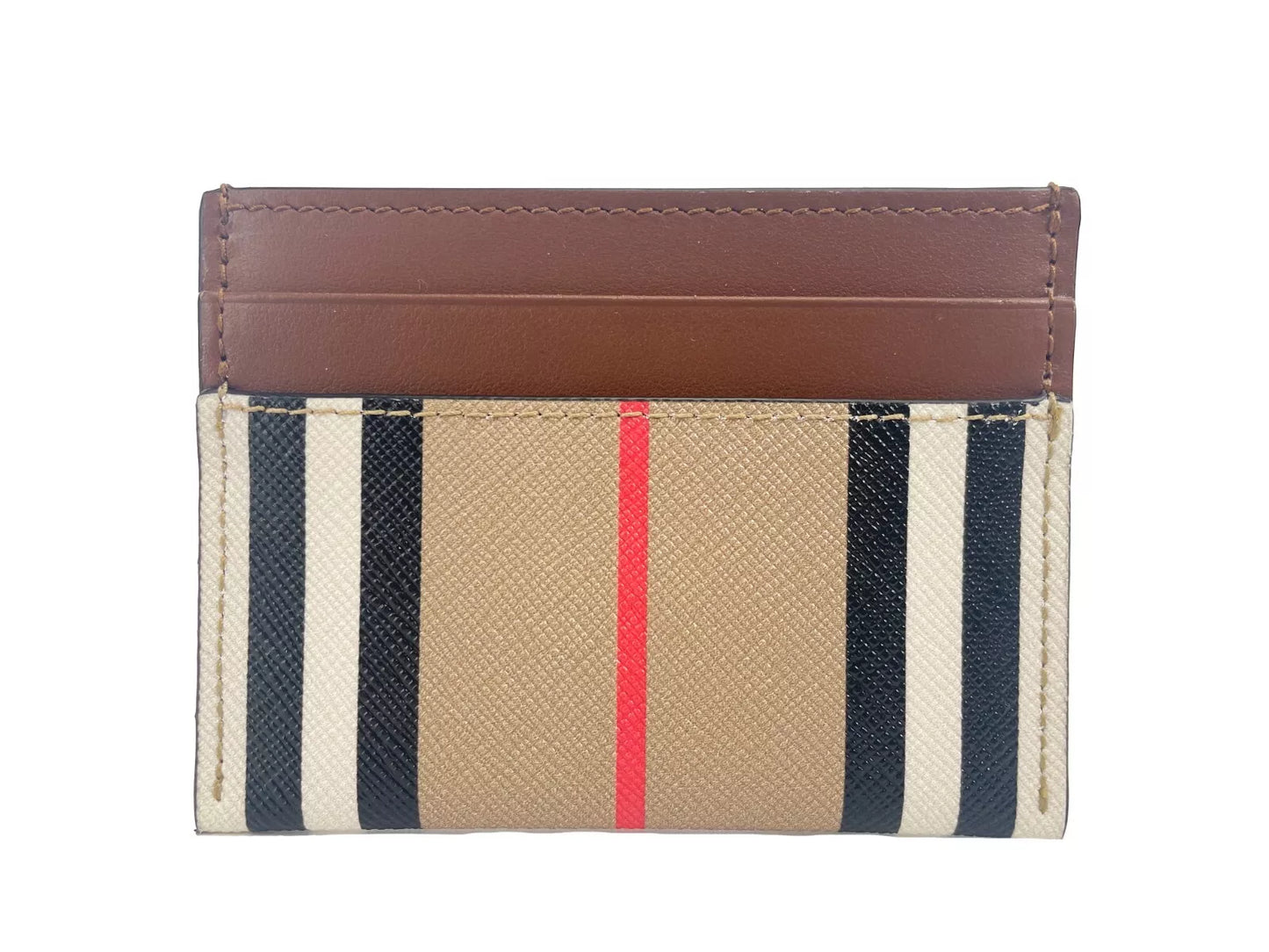 Burberry Sandon Schlankes Kartenetui aus hellbraunem Canvas mit Karomuster