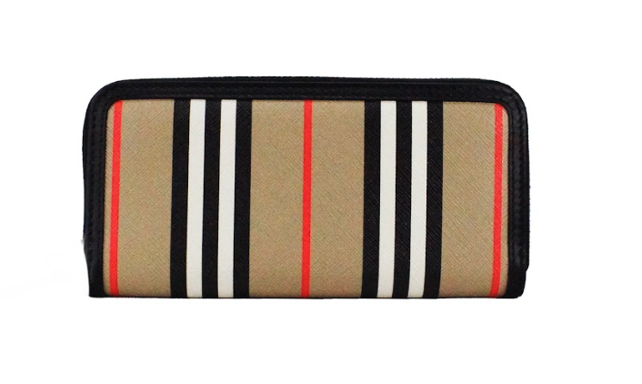 Burberry Ellerby Continental-Geldbörse aus schwarzem Leder mit Streifen und Rundum-Reißverschluss