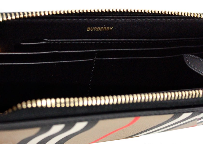 Burberry Ellerby Continental-Geldbörse aus schwarzem Leder mit Streifen und Rundum-Reißverschluss