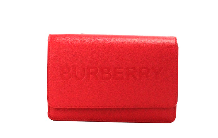 Burberry – Hampshire – Kleine Umhängetasche aus glattem rotem Leder mit geprägtem Logo