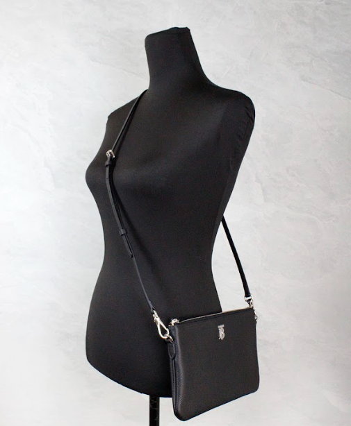 Burberry Peyton Monogram Schwarze Ledertasche Umhängetasche