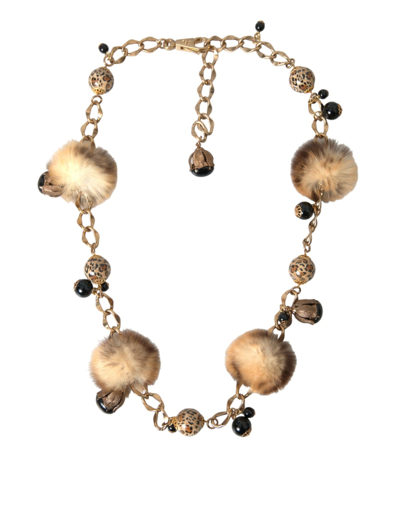 Ceinture à chaîne et collier en fourrure léopard en laiton doré Dolce & Gabbana