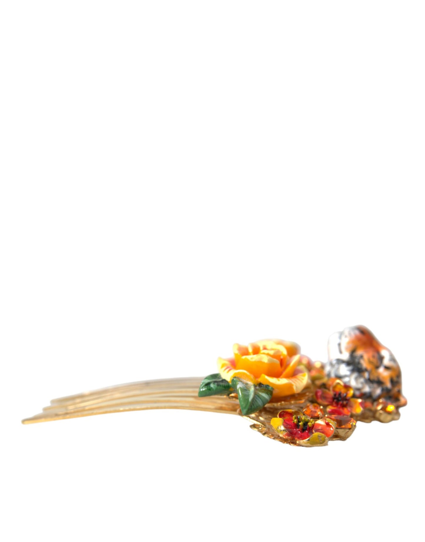Peigne à cheveux Dolce & Gabbana en laiton doré et cristal motif léopard floral