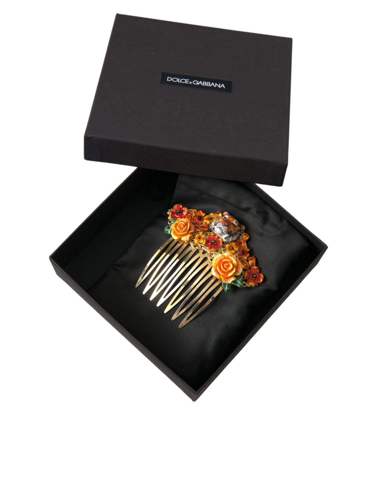 Peigne à cheveux Dolce & Gabbana en laiton doré et cristal motif léopard floral