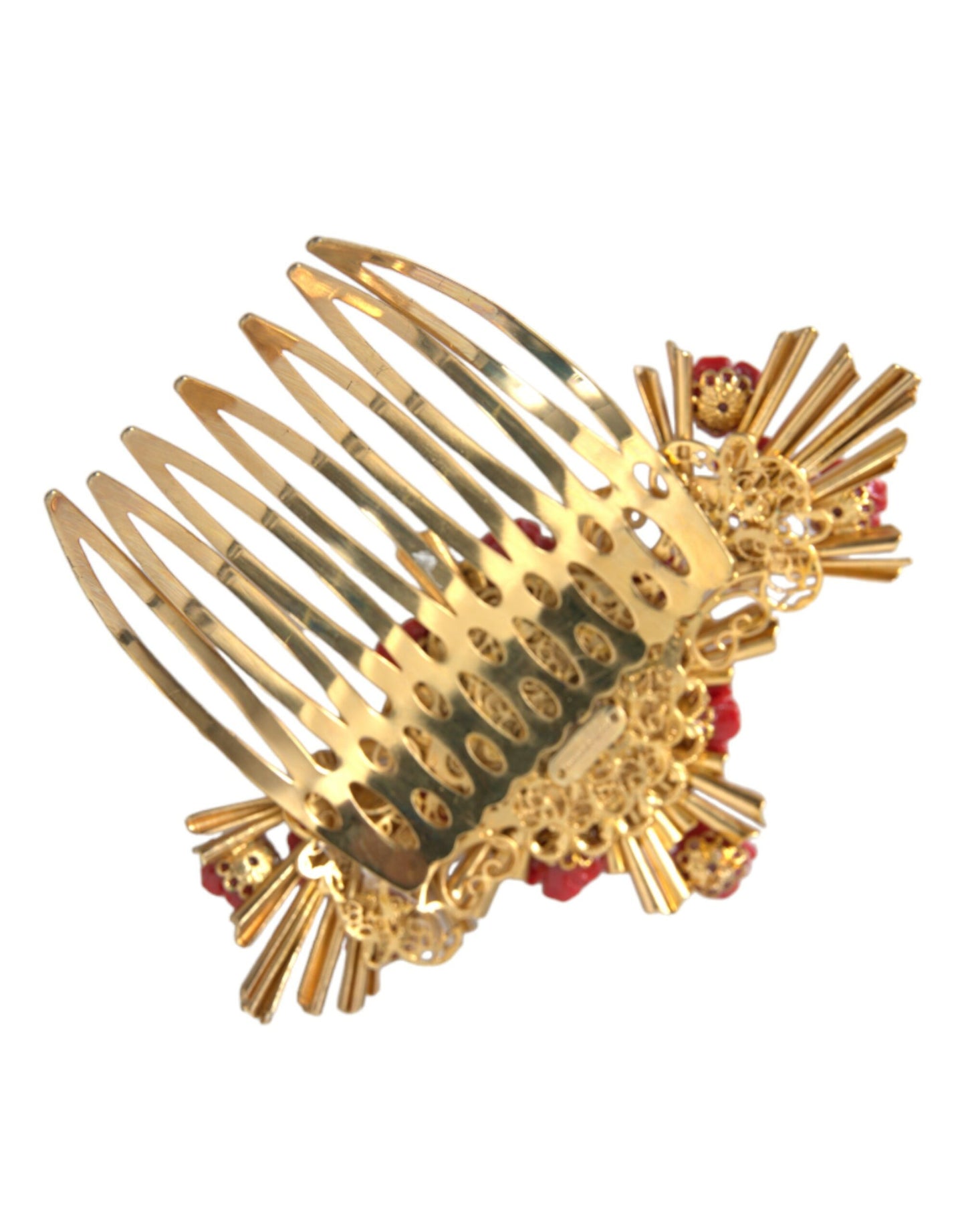 Peigne à cheveux Dolce & Gabbana en laiton doré et cristal avec motif floral en forme de cœur