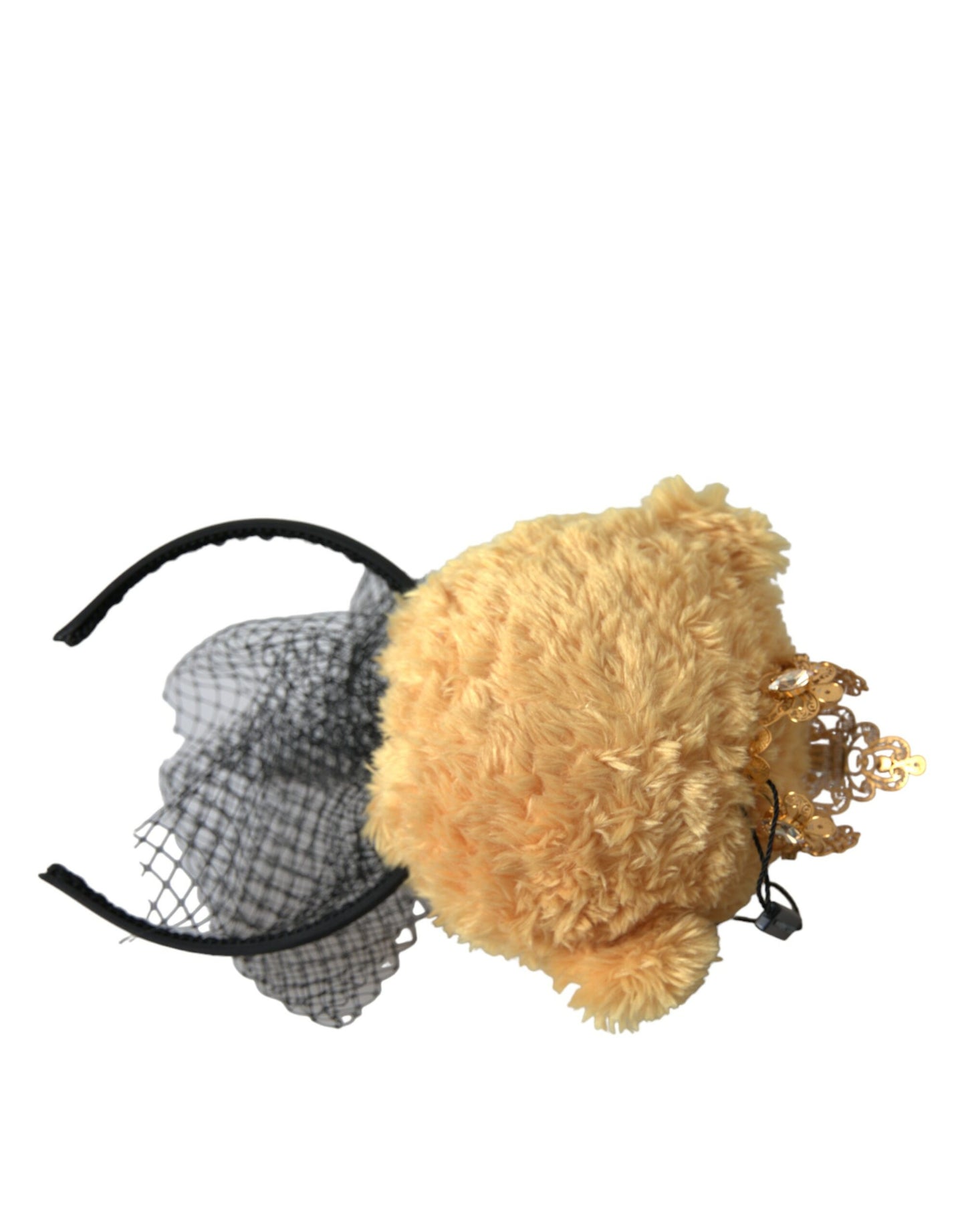 Serre-tête et diadème en forme de couronne de cristal doré avec ours en peluche marron Dolce & Gabbana