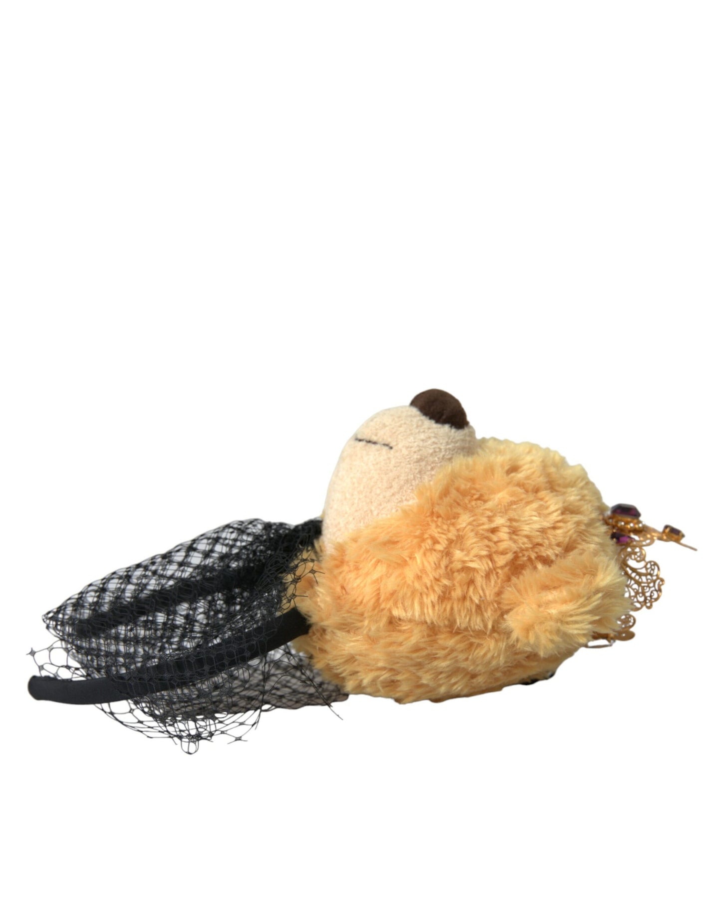 Serre-tête et diadème en forme de couronne de cristal doré avec ours en peluche marron Dolce & Gabbana