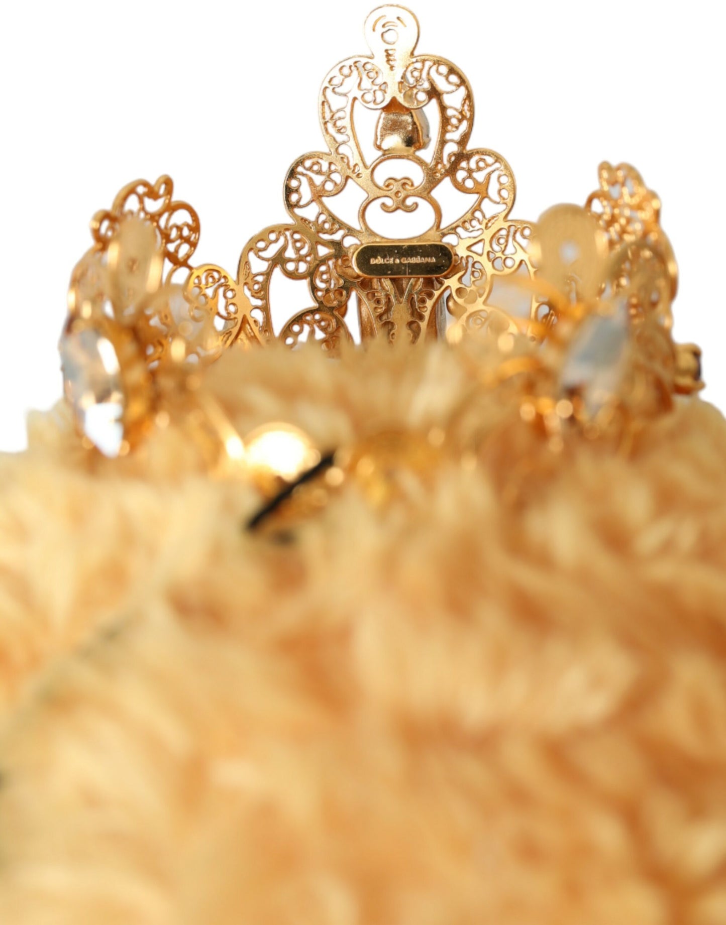 Serre-tête et diadème en forme de couronne de cristal doré avec ours en peluche marron Dolce & Gabbana