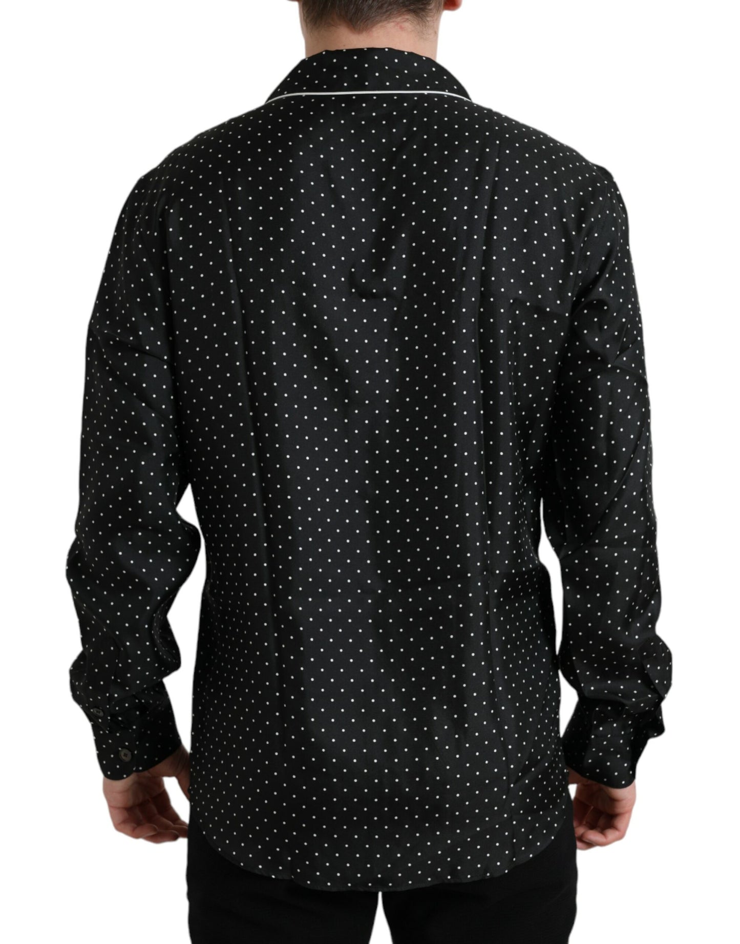 Chemise à manches longues en soie noire à pois Dolce & Gabbana